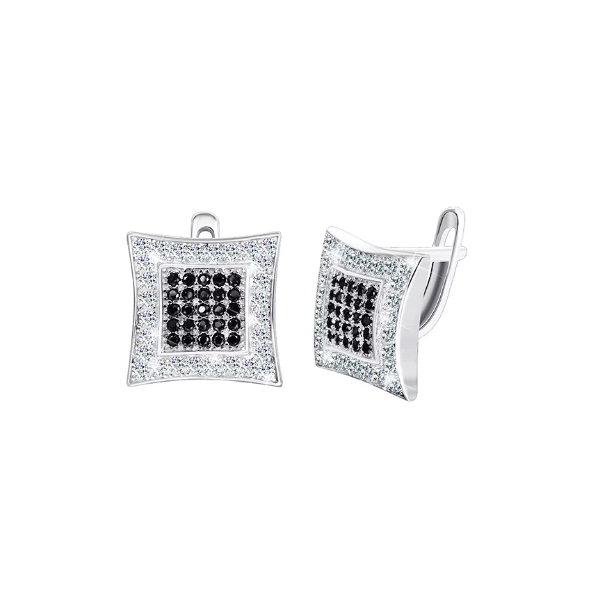 Серебряные квадратные серьги с фианитом. Артикул 7502/СК2ФО/366: цена, отзывы, фото – купить в интернет-магазине AURUM