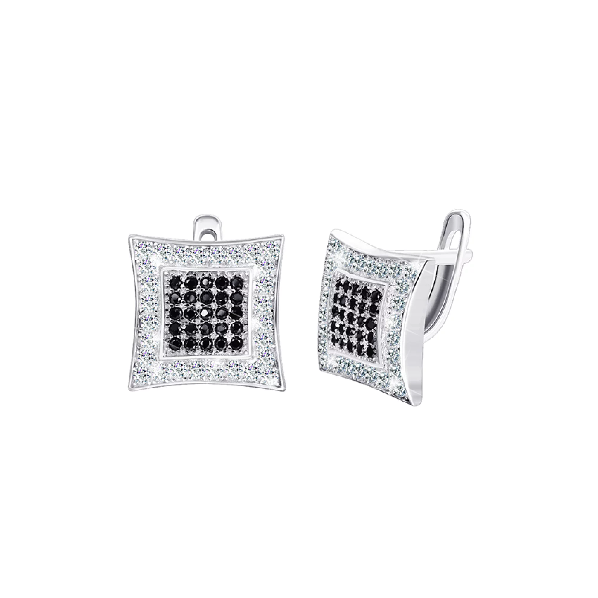 Серебряные квадратные серьги с фианитом - 379885 – изображение 1