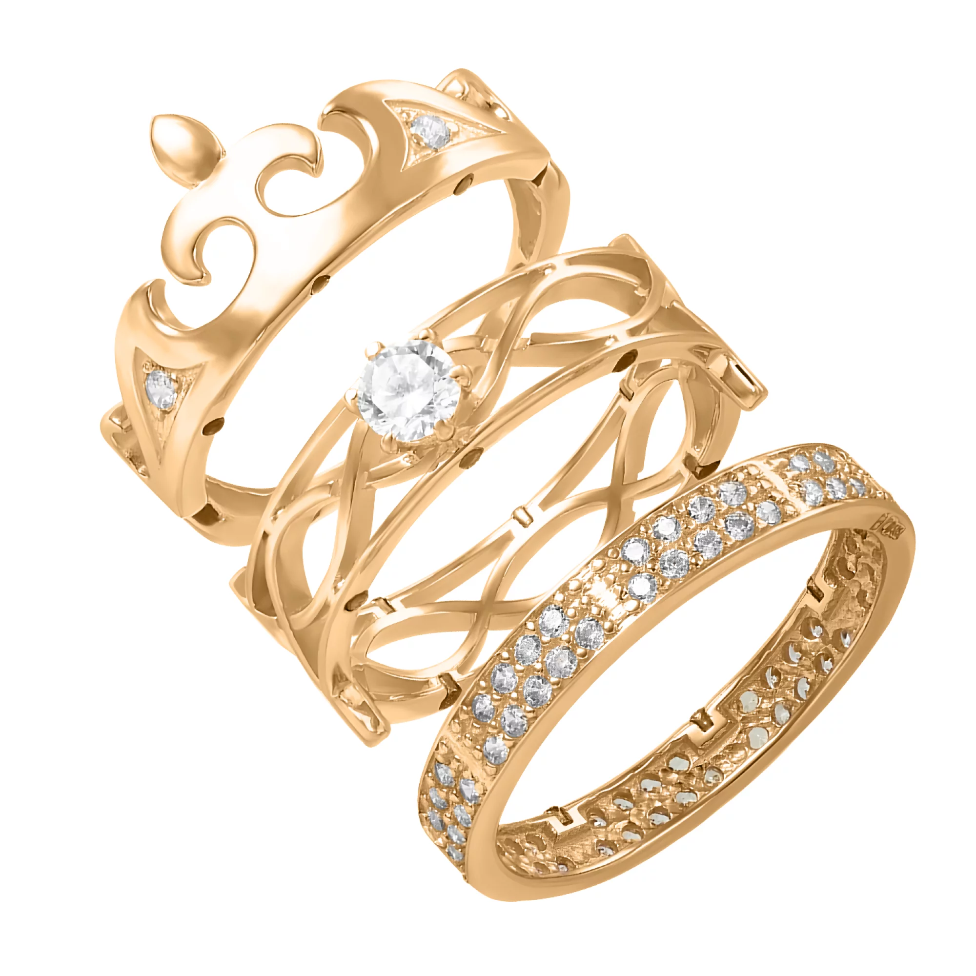 Золотое кольцо с фианитами Корона - 494922 – изображение 2