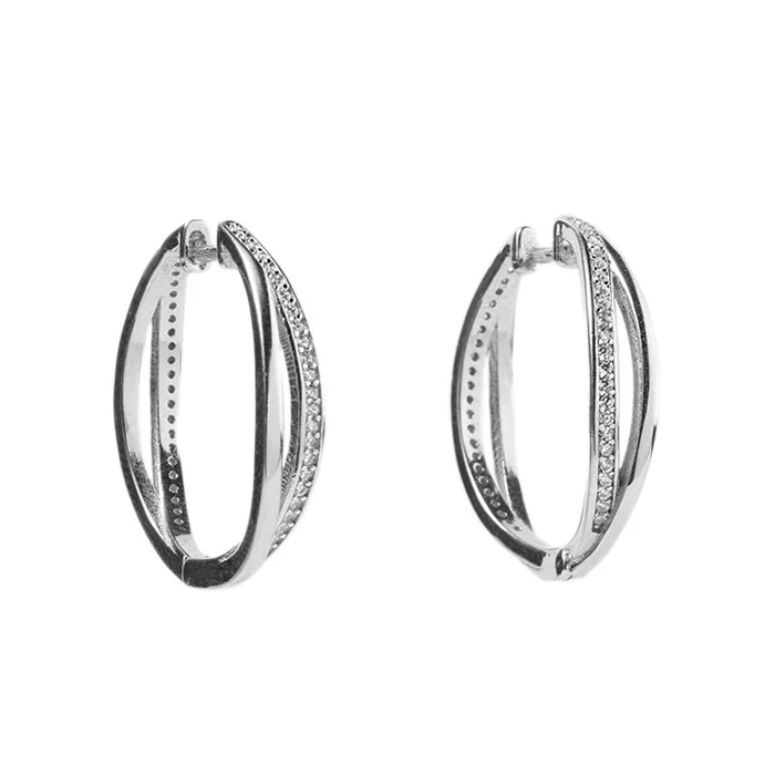 Сережки-кольца серебряные с фианитами. Артикул 7502/С2Ф/2021: цена, отзывы, фото – купить в интернет-магазине AURUM