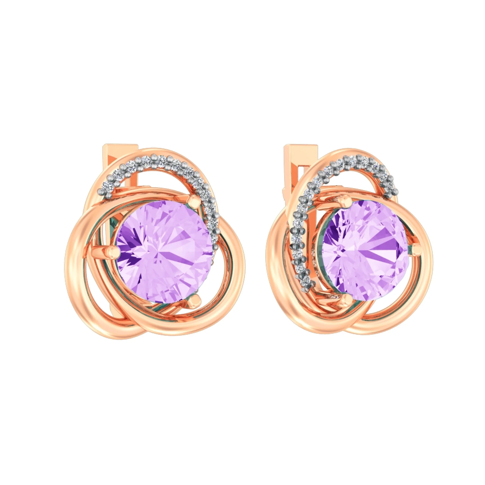 Сережки с аметистом и фианитами из красного золота - 968272 - 1