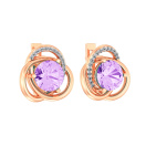 Сережки с аметистом и фианитами из красного золота - 968272