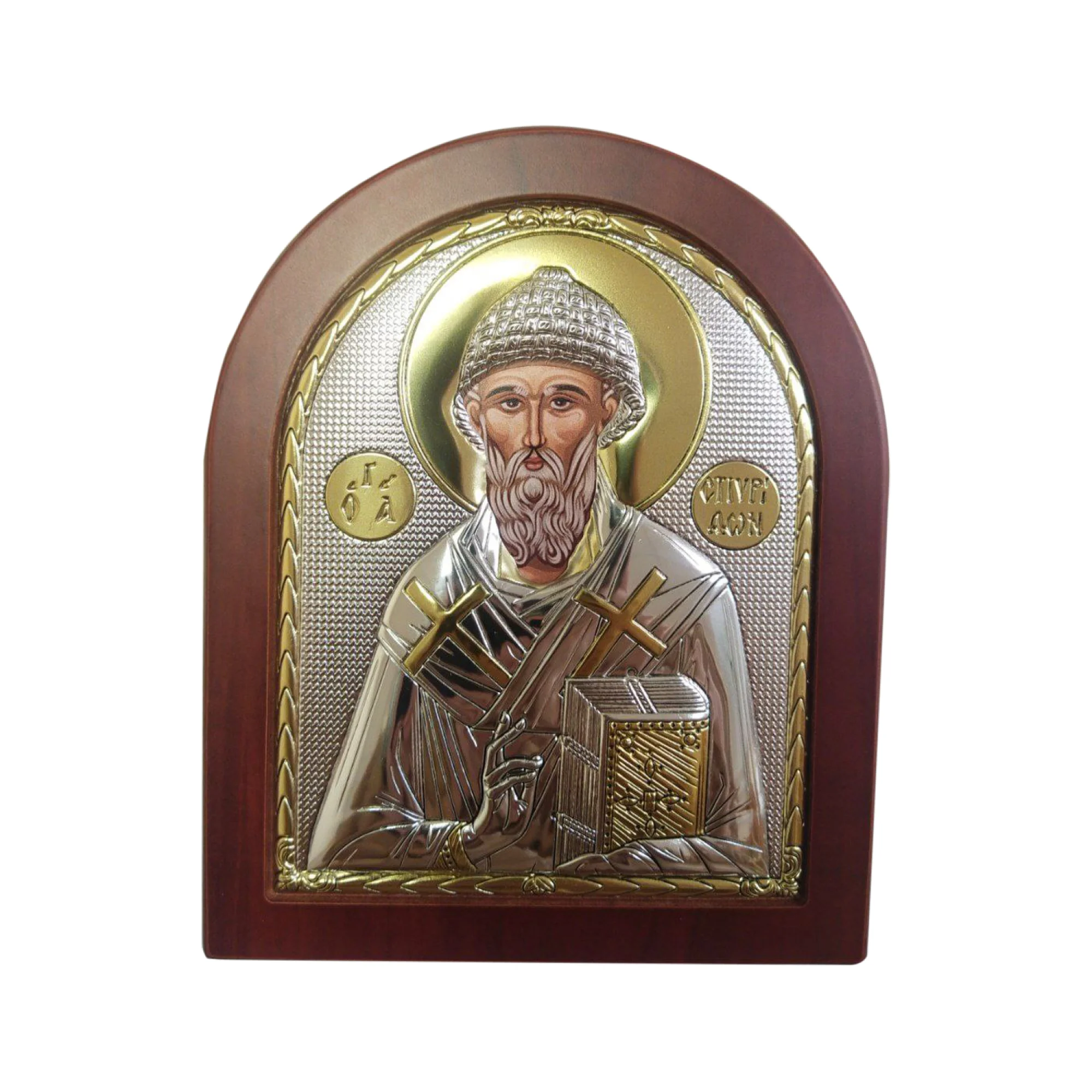 Икона из серебра с позолотой и эмалью "Святой Спиридон" в деревянной рамке - 1789056 - 1