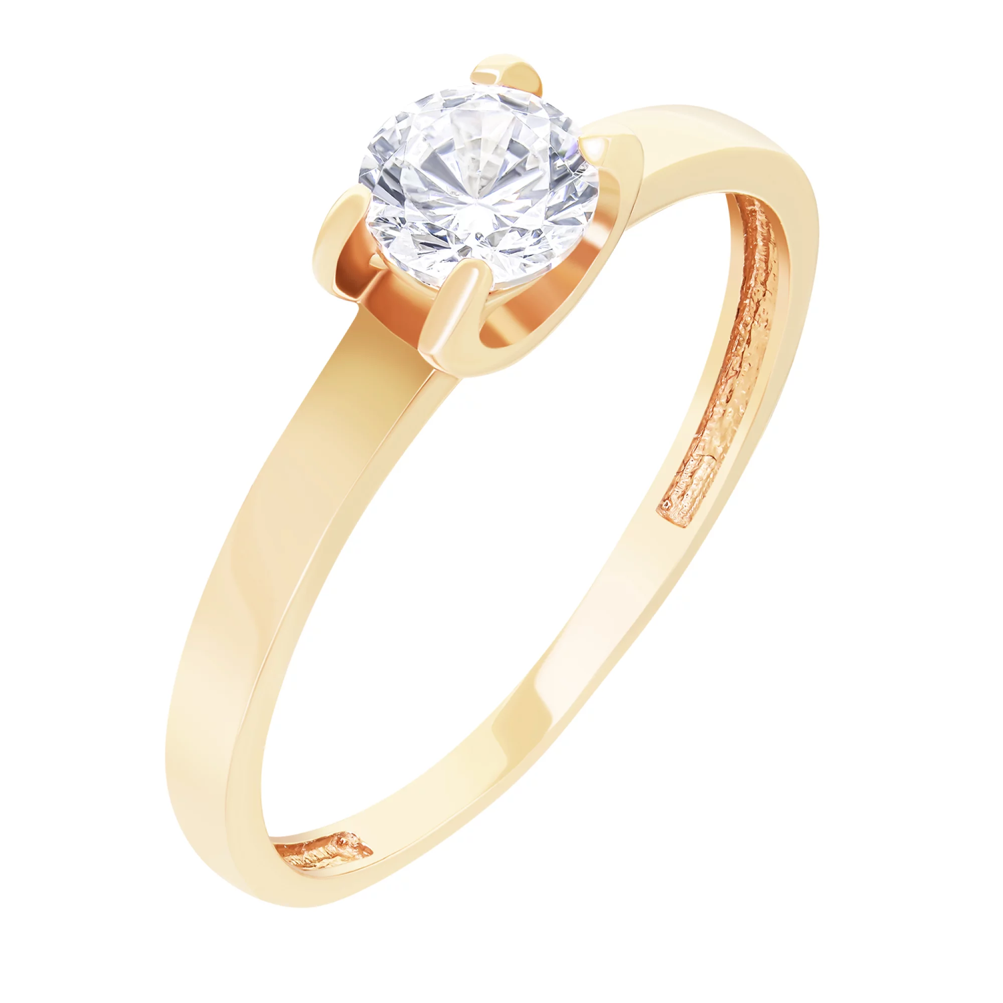 Классическое помолвочное кольцо из красного золота с фианитом - 1538995 – изображение 1