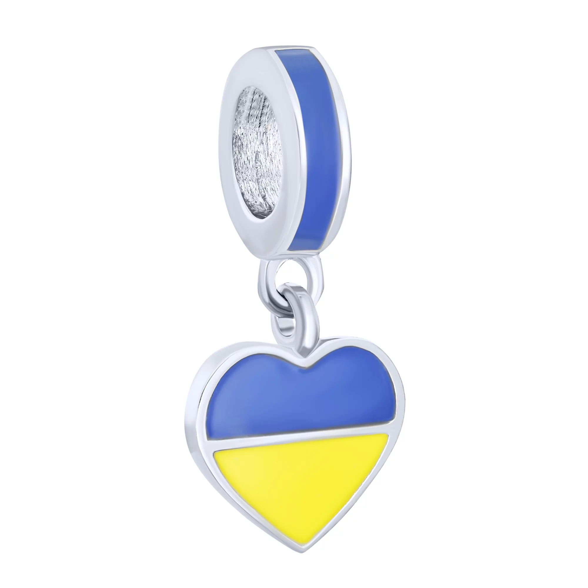 Серебряный шарм "Сердце Украины" с синей и желтой эмалью - 1612085 – изображение 1