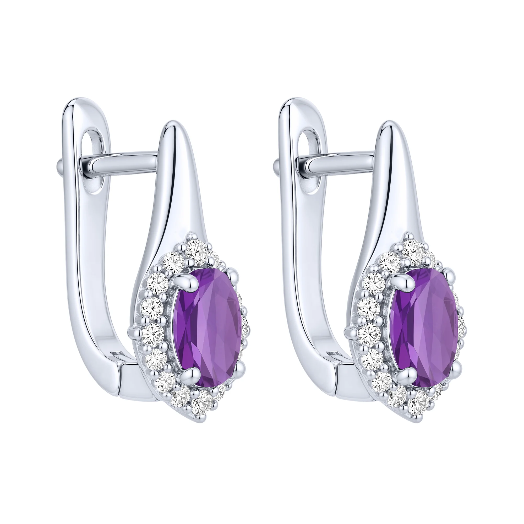 Сережки из серебра "Овал" с аметистом и фианитами - 2297890 - 1