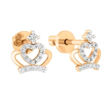 Сережки-пусети з фіанітами "Корона" з комбінованого золота - 1450883