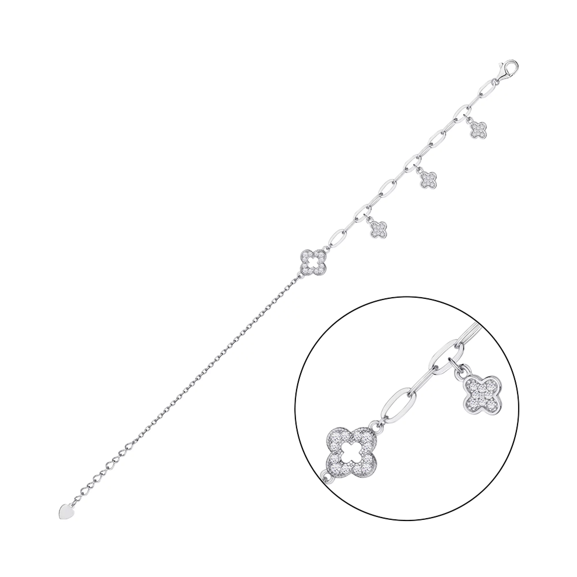 Срібний браслет "Конюшина" з фіанітом якірне плетіння - 1297407 – зображення 2