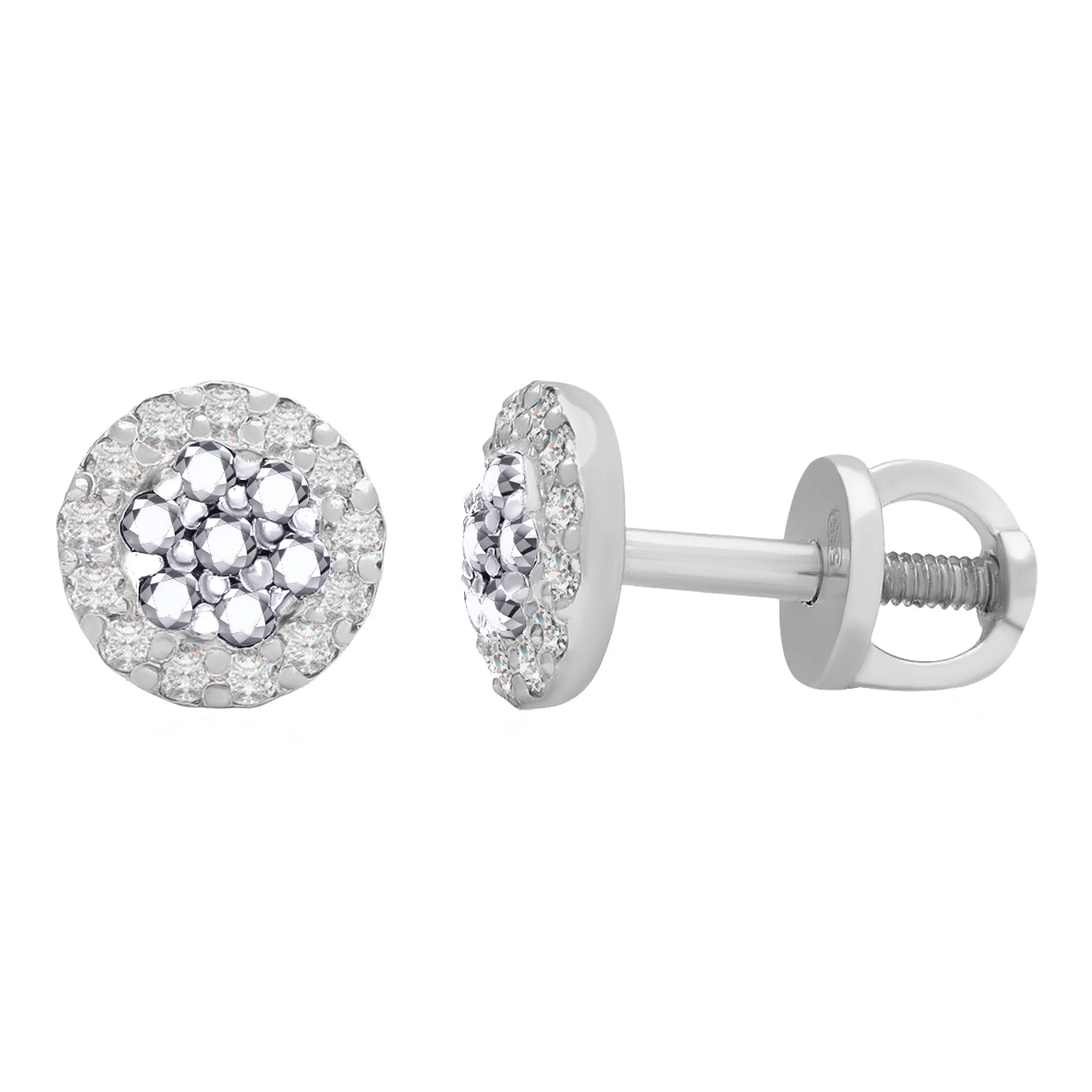 Сережки-гвоздики з білого золота з діамантами - 967465 – зображення 1