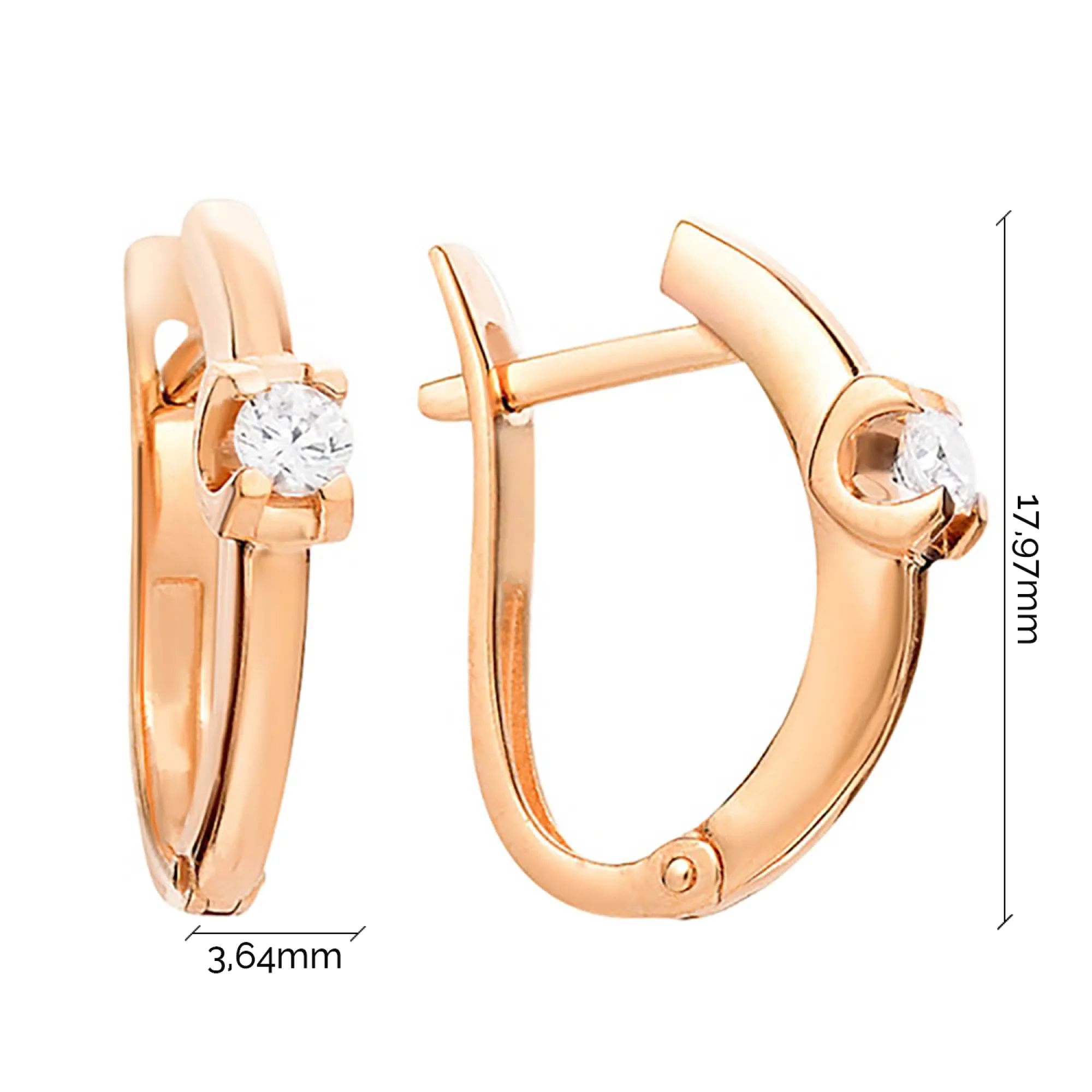 Сережки из красного золота с фианитом - 603935 - 3