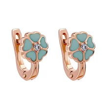 Дитячі сережки "Квіточка" в червоному золоті з емаллю та фіанітами - 1976079