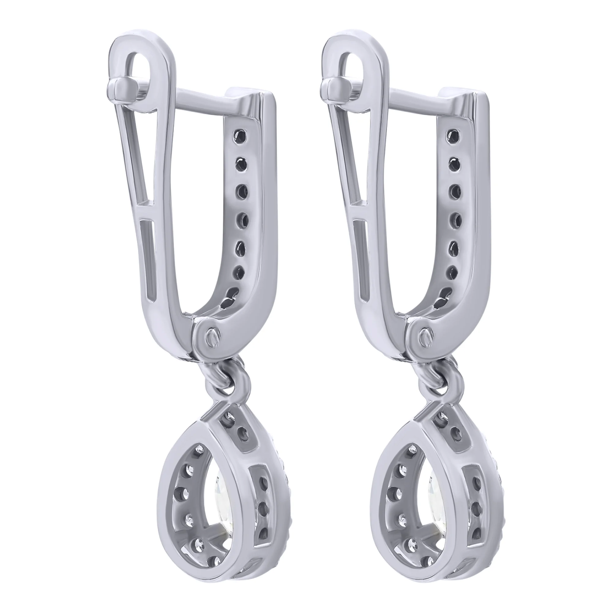 Сережки из белого золота с подвесом и фианитами - 855426 - 2