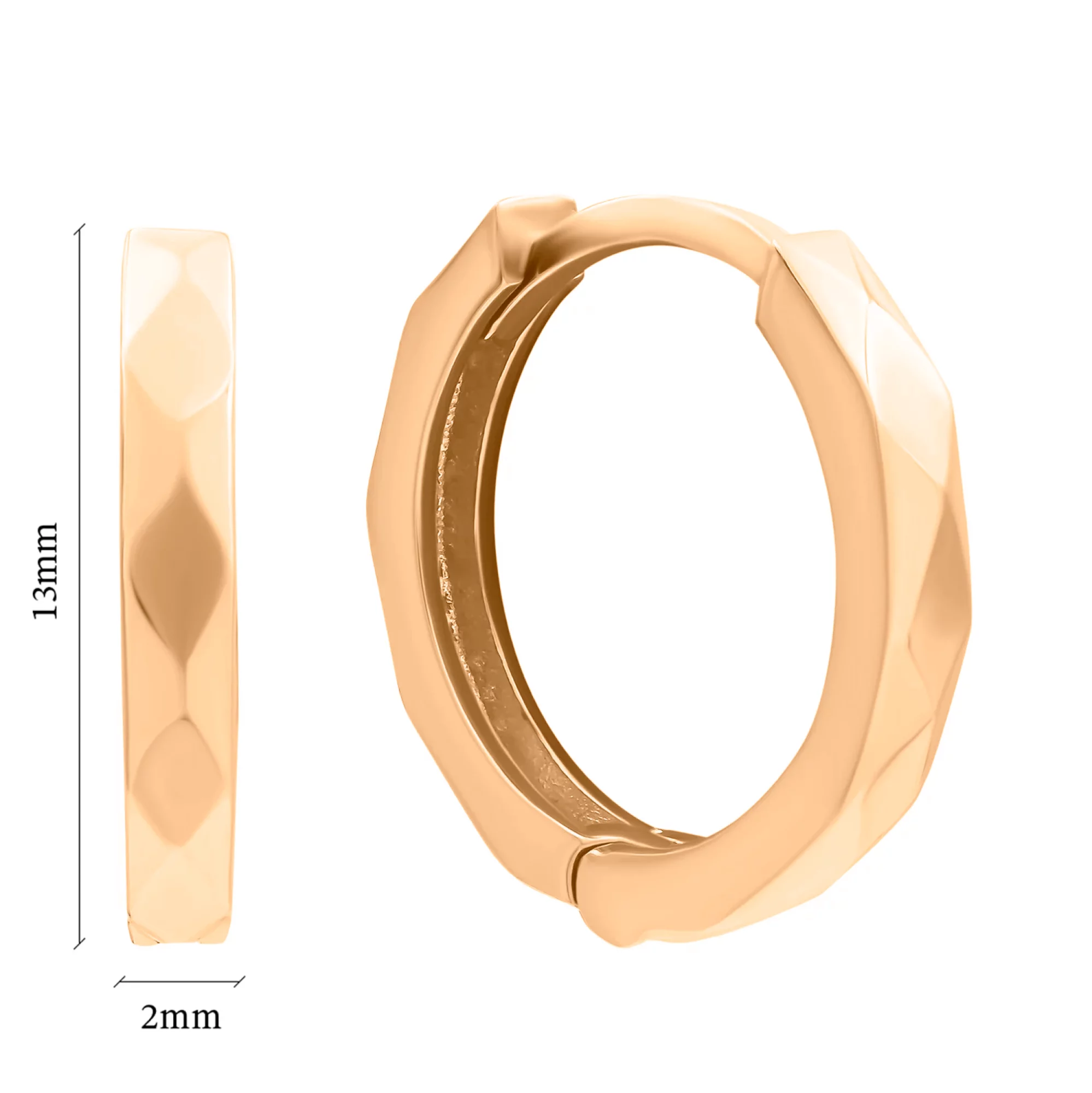 Сережки-кольца из красного золота с "Гранями" - 870335 – изображение 2