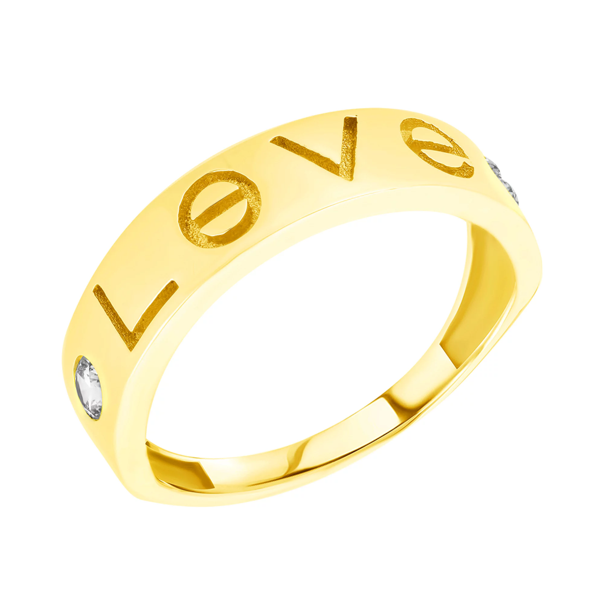 Кольцо Love из лимонного золота с фианитом - 965794 – изображение 1