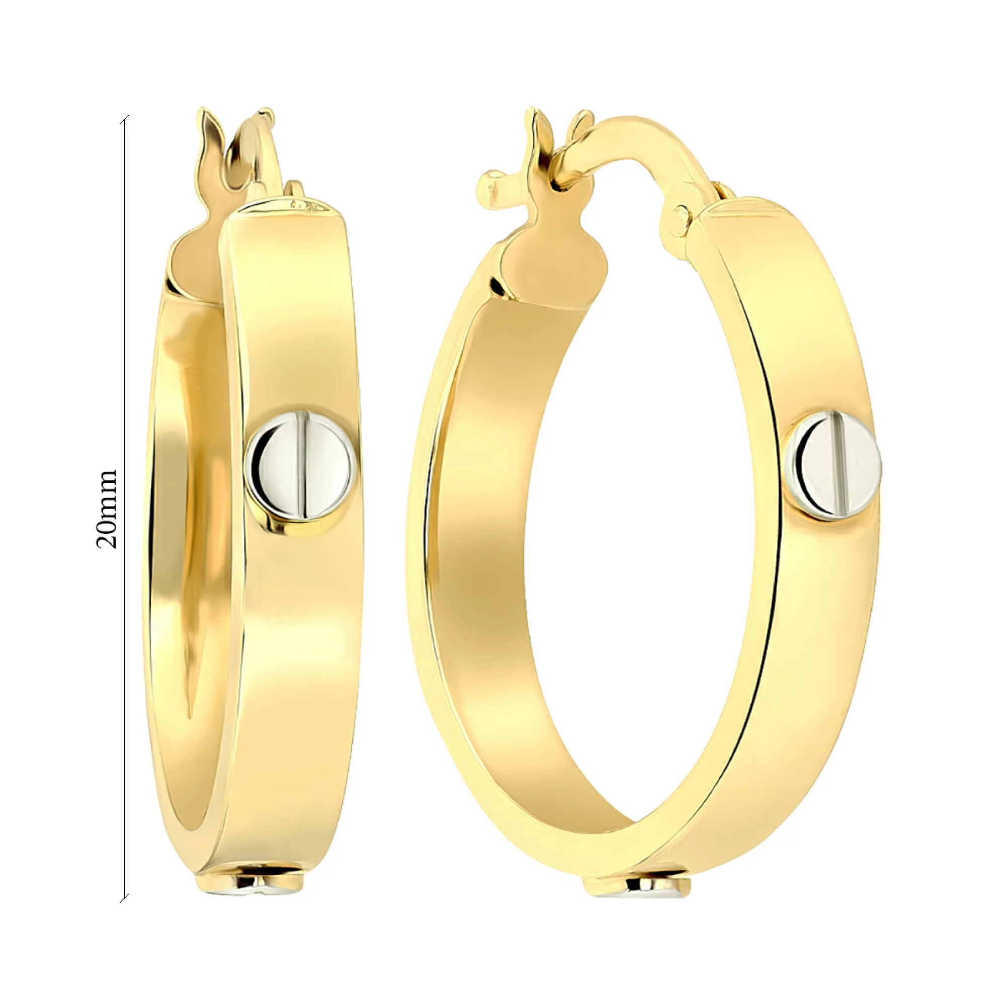 Сережки-кольца из лимонного и белого золота "Love" - 947843 – изображение 2