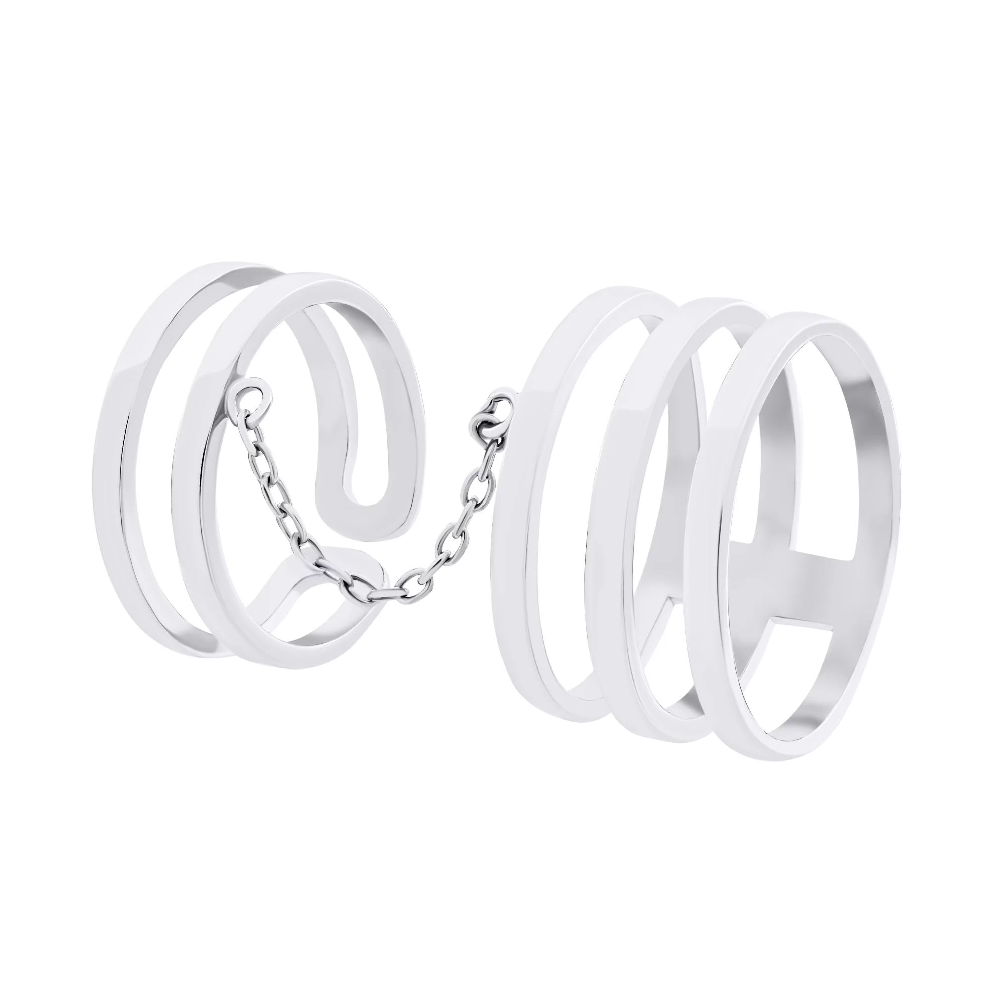Серебряные двойные кольца с цепочкой на фалангу  - 1528863 – изображение 1