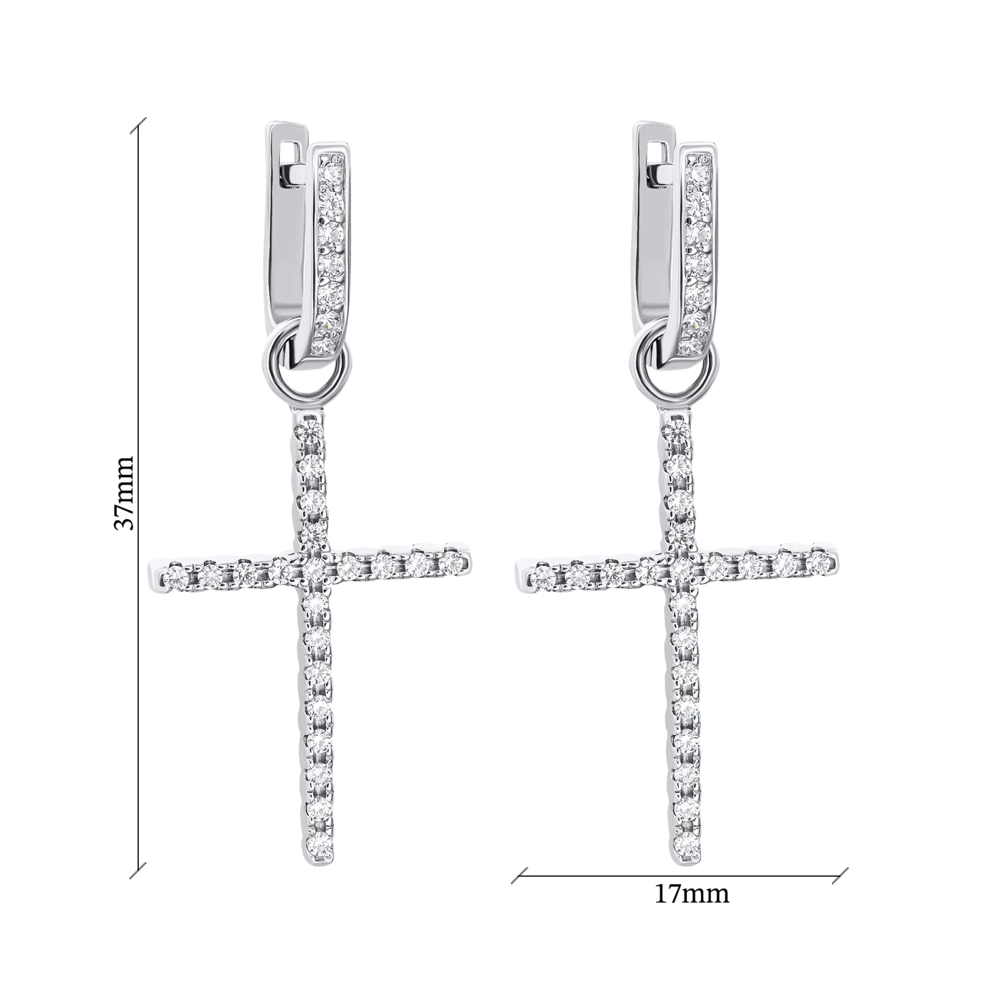 Срібні сережки з підвісками "Хрестики" з білими та чорними фіанітами - 1550075 – зображення 3