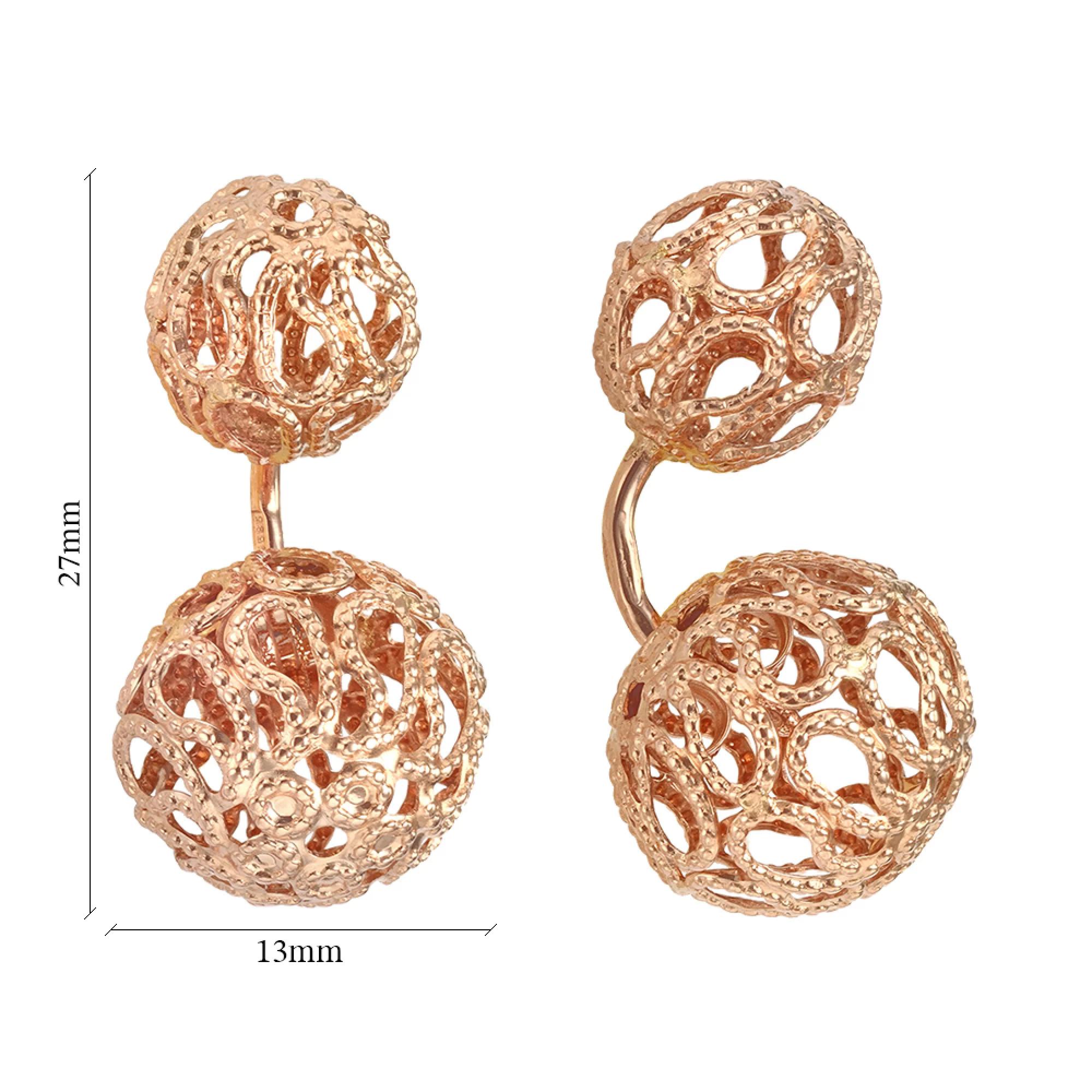 Серьги-гвоздики из красного золота Шарики - 1443591 – изображение 2