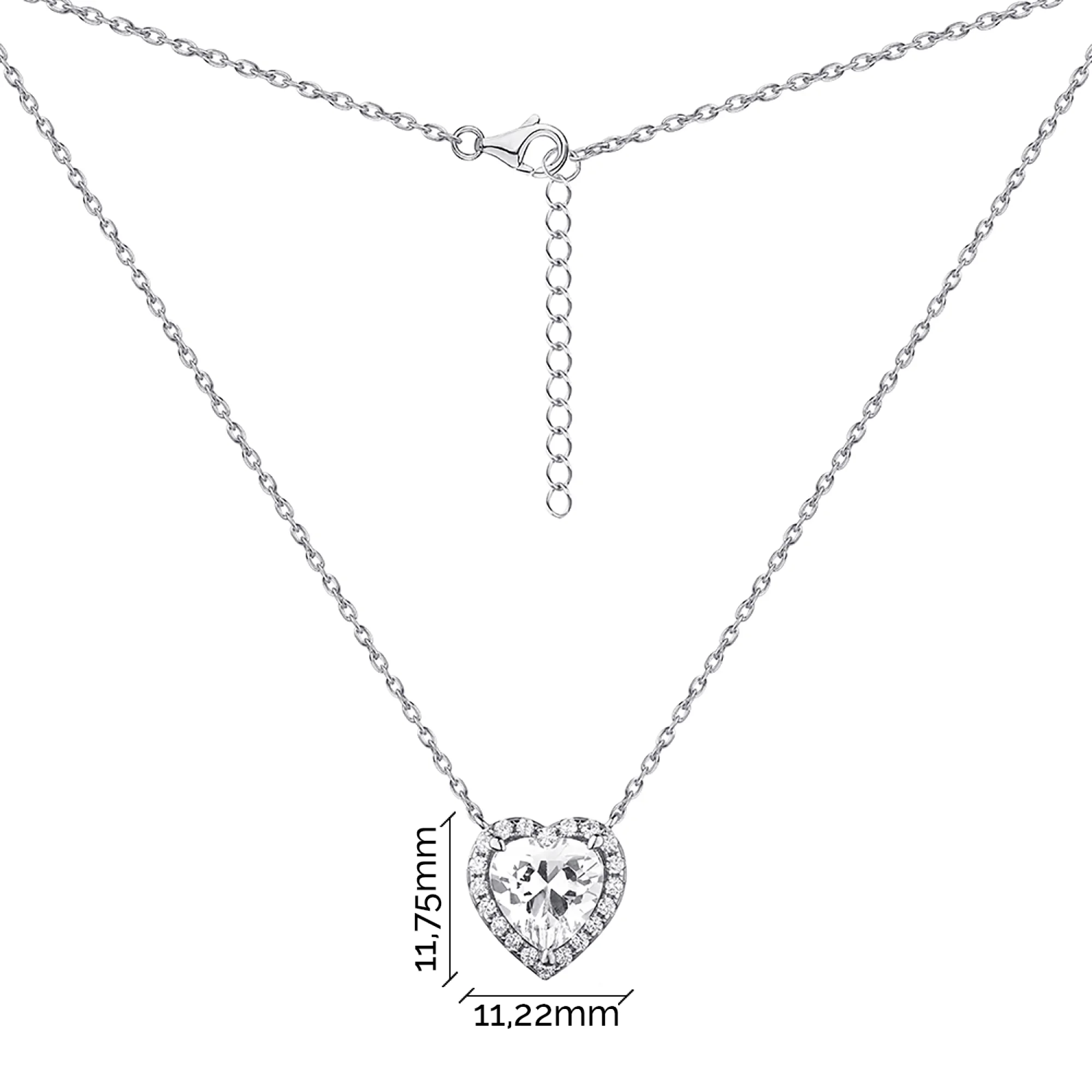 Серебряное колье "Сердце" с фианитами плетение якорь - 1592607 - 2