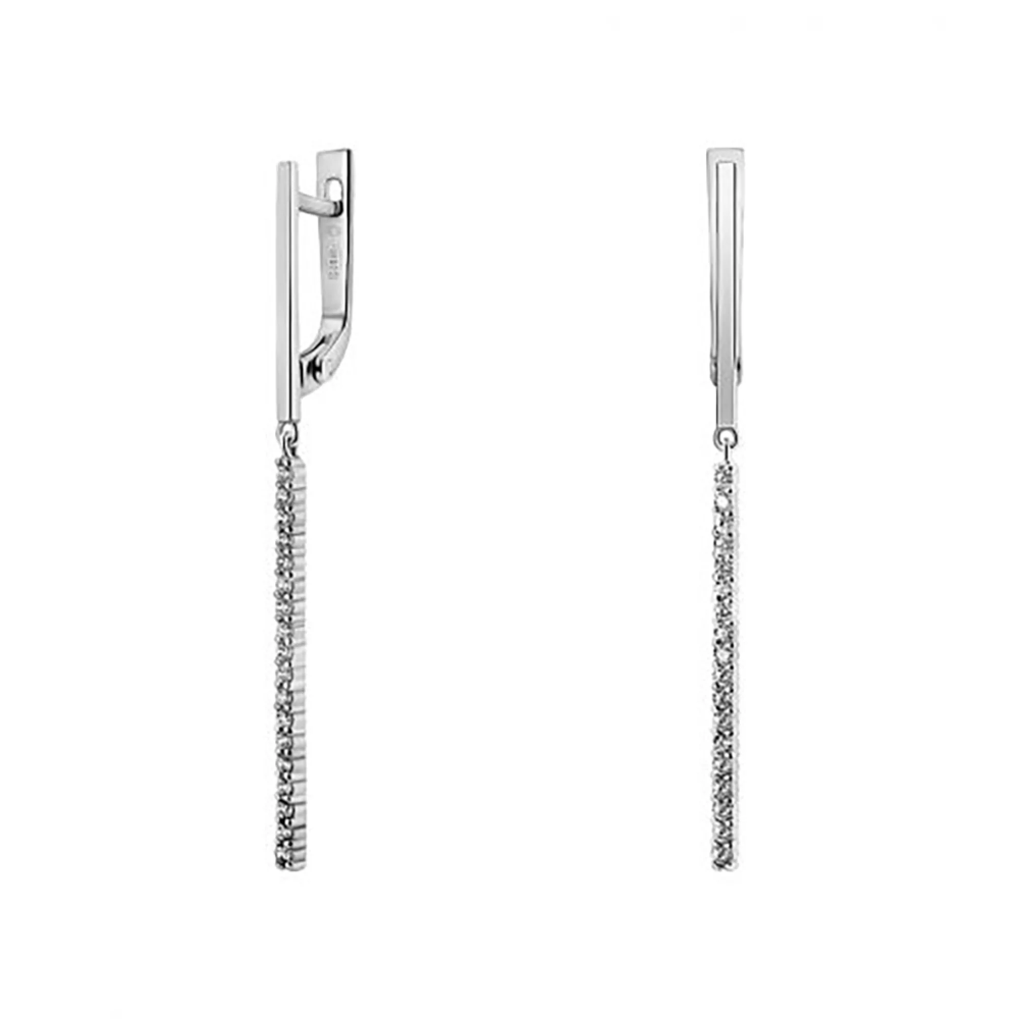 Серебряное сережки с подвесом из фианитов - 969078 - 1