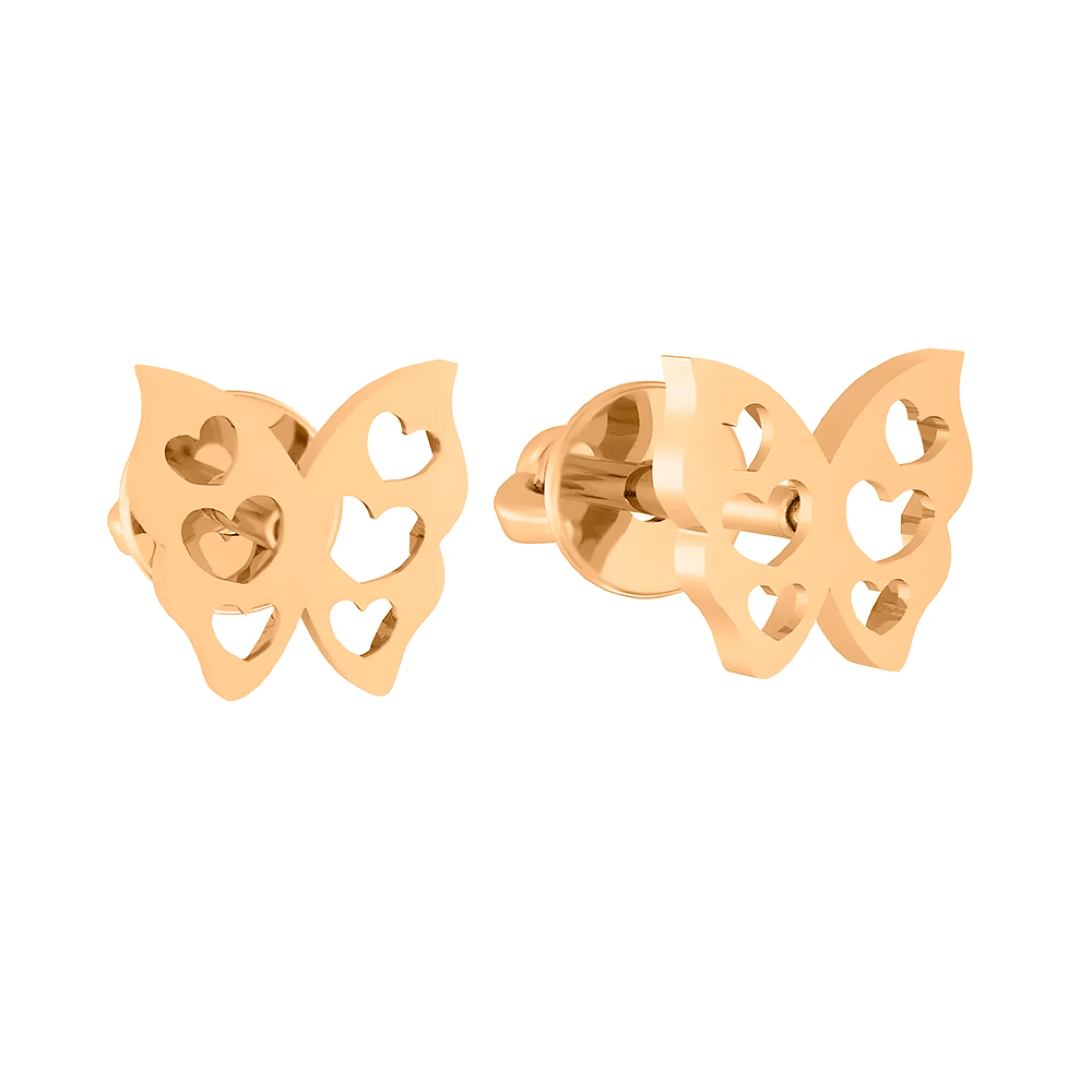 Серьги-гвоздики "Бабочка" из красного золота - 1502082 – изображение 1