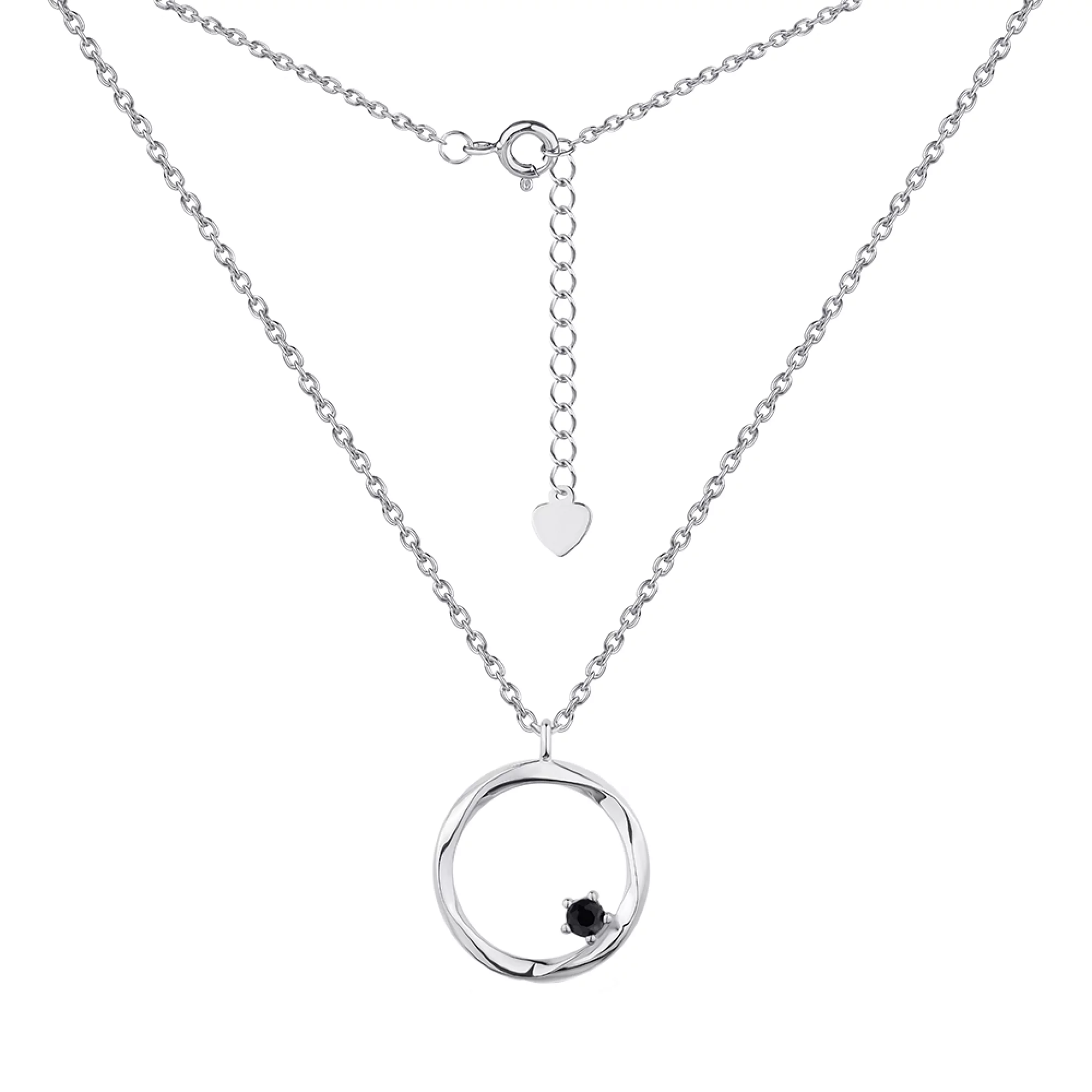 Серебряная цепочка с подвеской "Круг" и фианитом якорное плетение - 1591951 – изображение 1