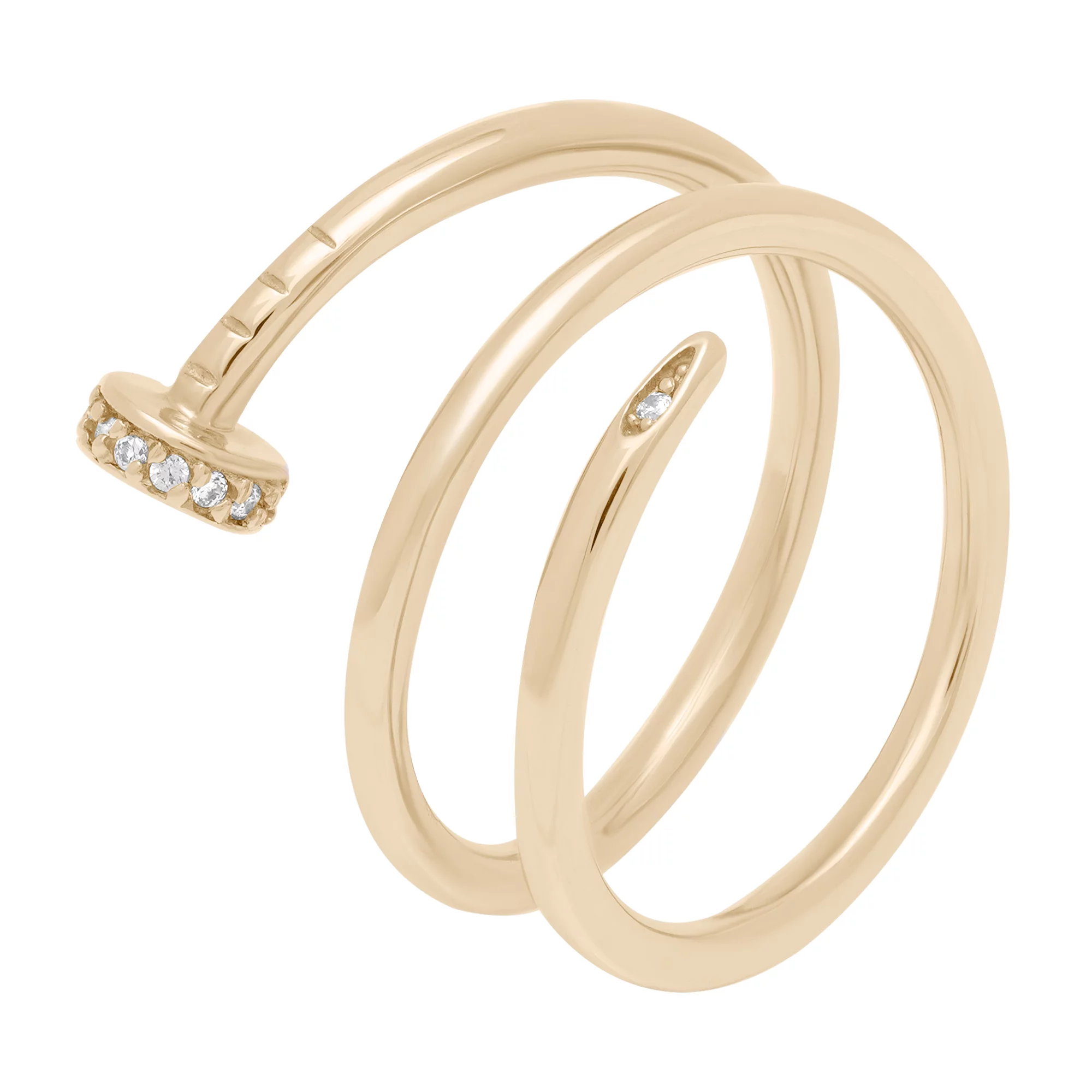Широкое кольцо "Гвоздь" из красного золота с фианитами - 1657955 – изображение 1