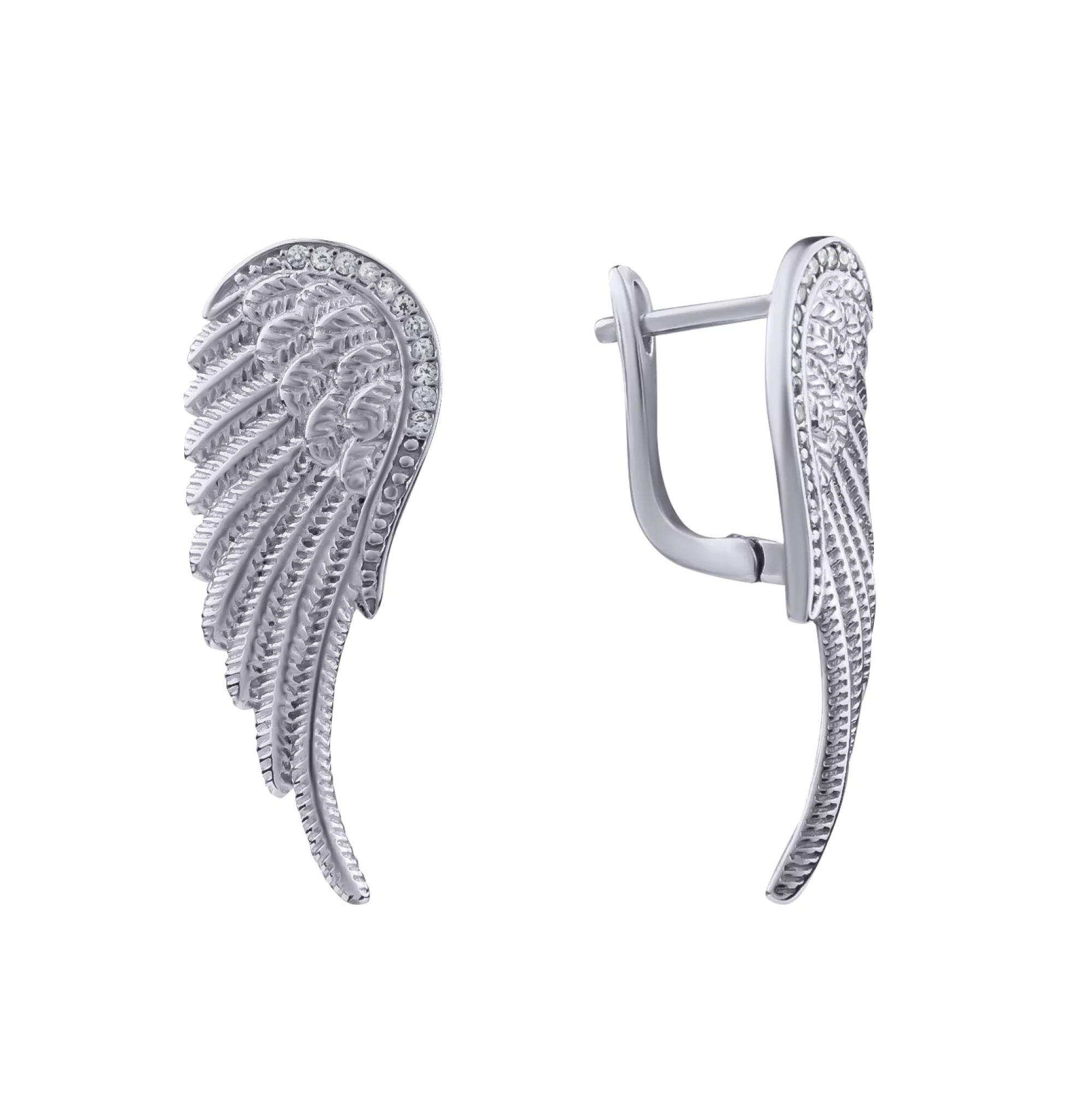 Серебренные серьги с фианитом "Крылья" - 375467 – изображение 1