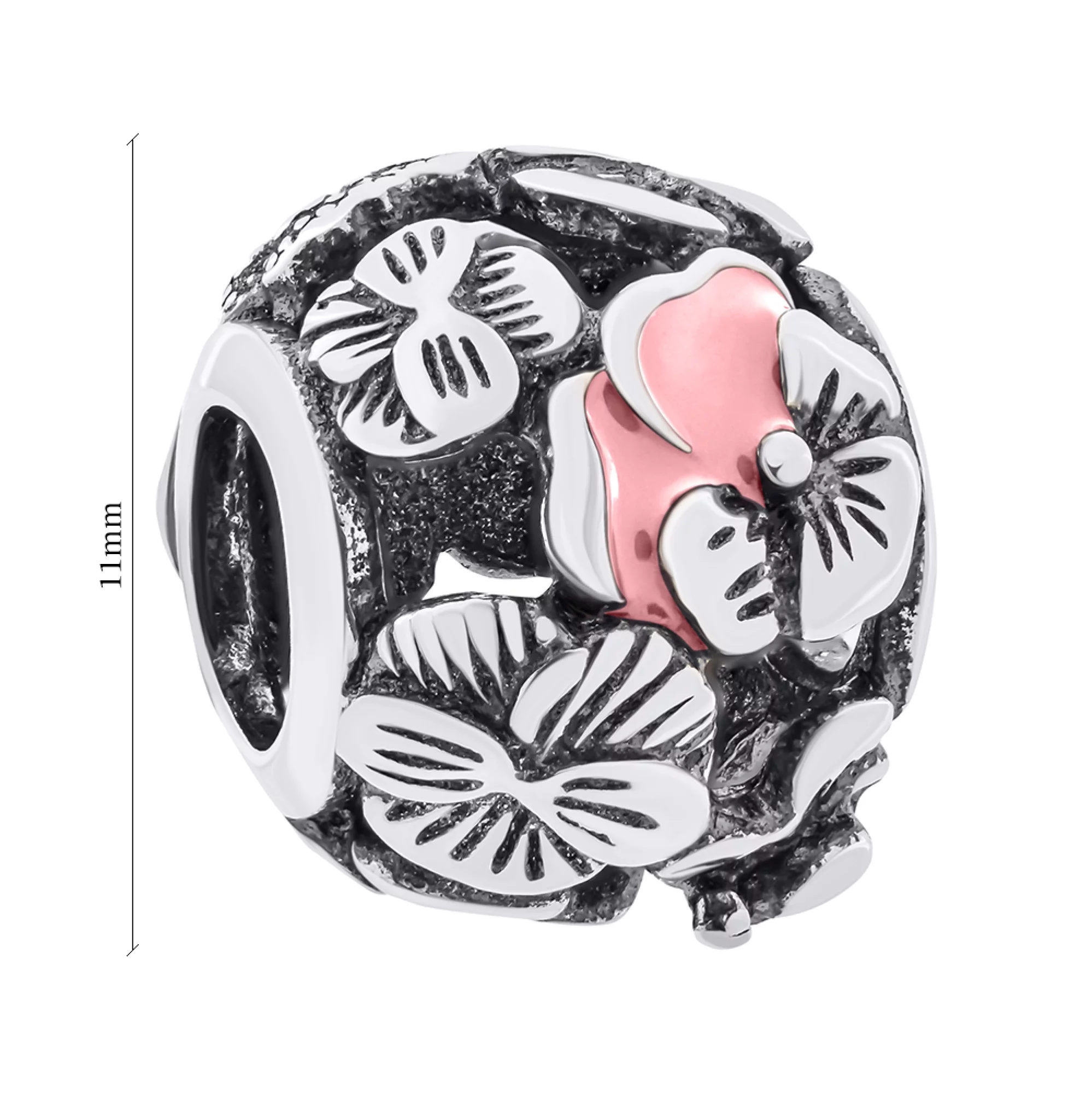 Срібний шарм "Квіточки" з чорнінням та емаллю - 1521544 – зображення 2