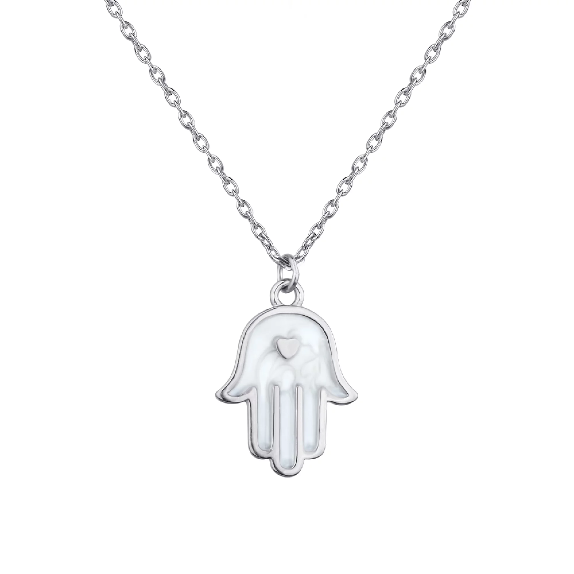 Цепочка с подвеской из серебра с перламутром "Хамса" с якорным плетением - 1279465 – изображение 1