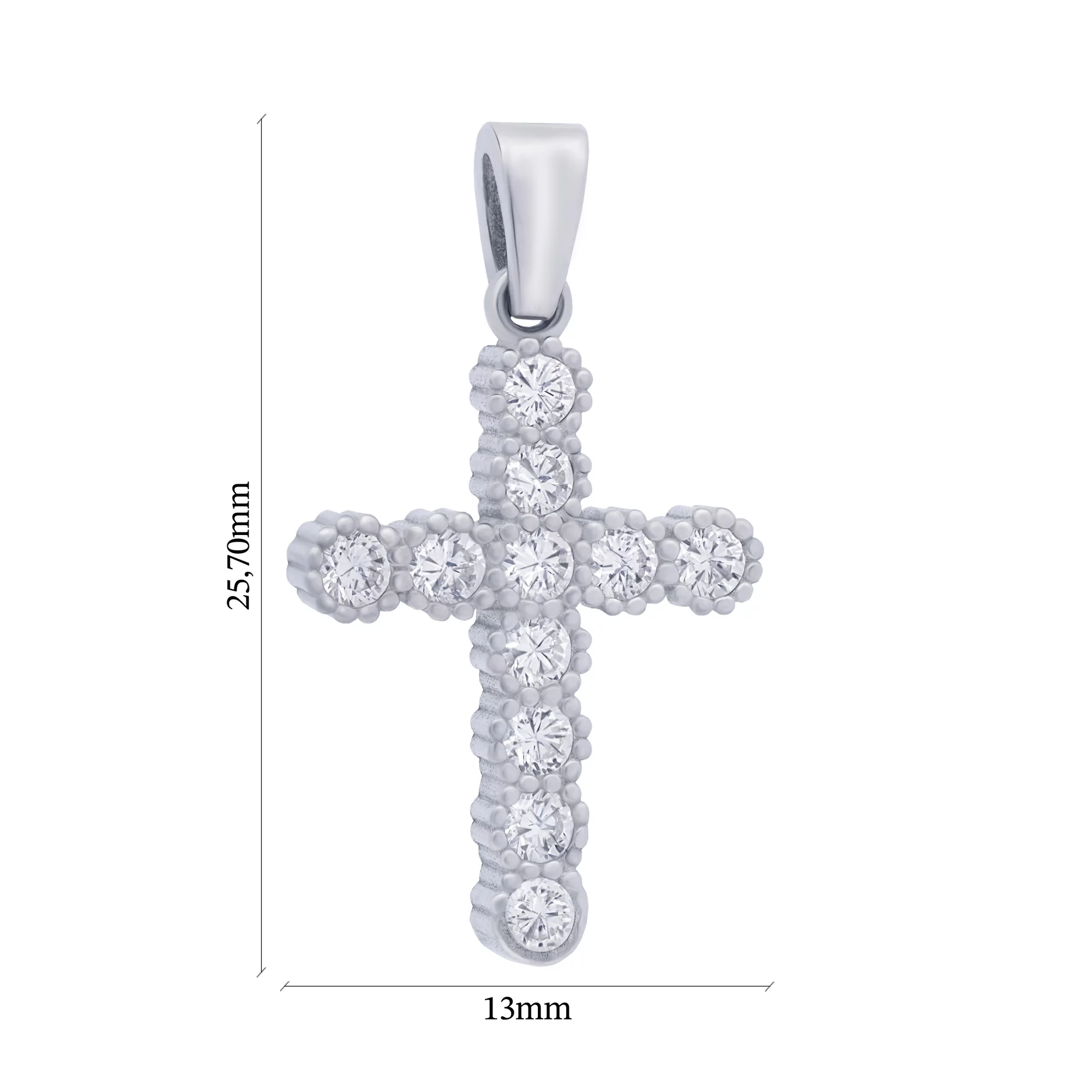 Срібний декоративний хрест з фіанітами - 1684959 – зображення 2