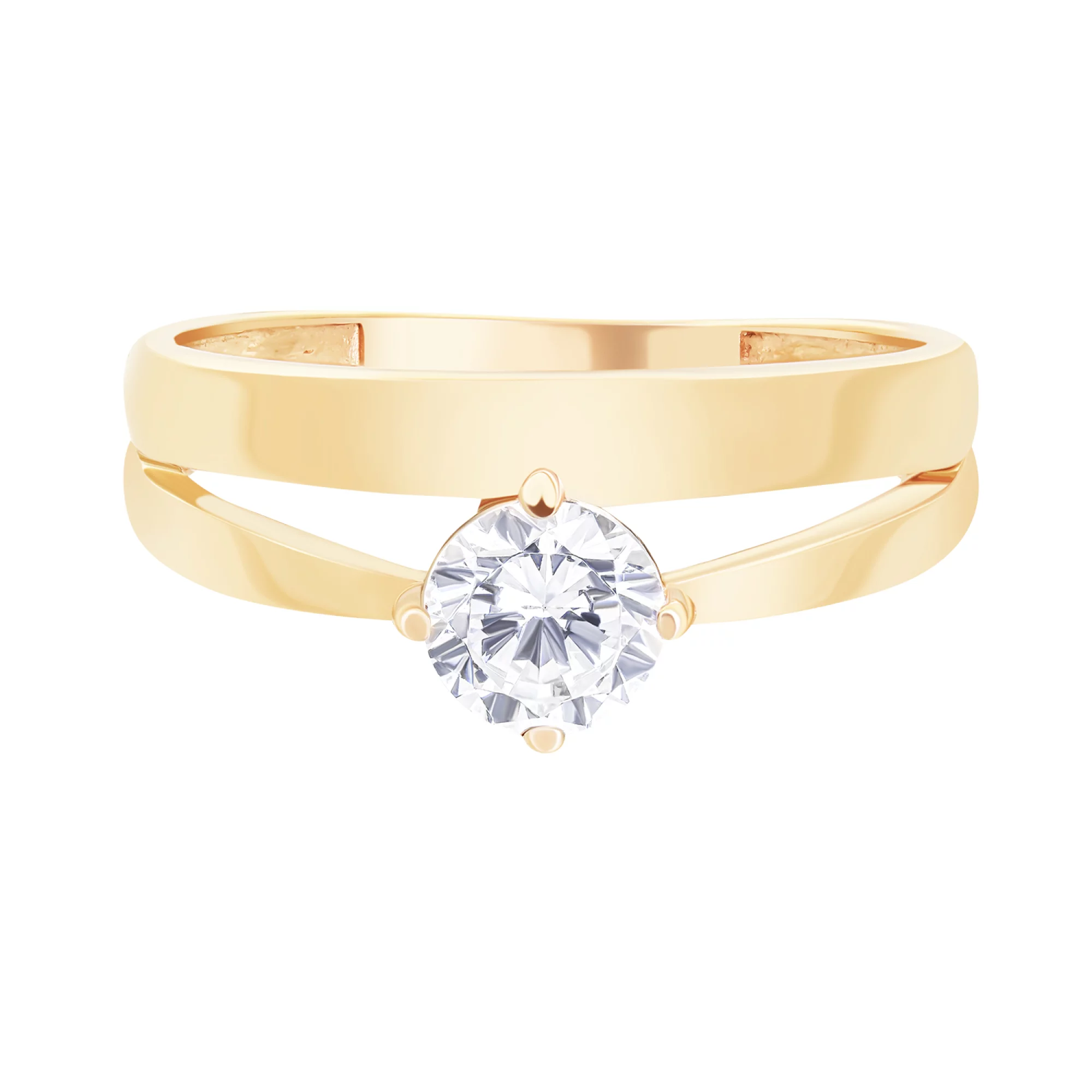 Золотое двойное кольцо с фианитом - 1627343 – изображение 2