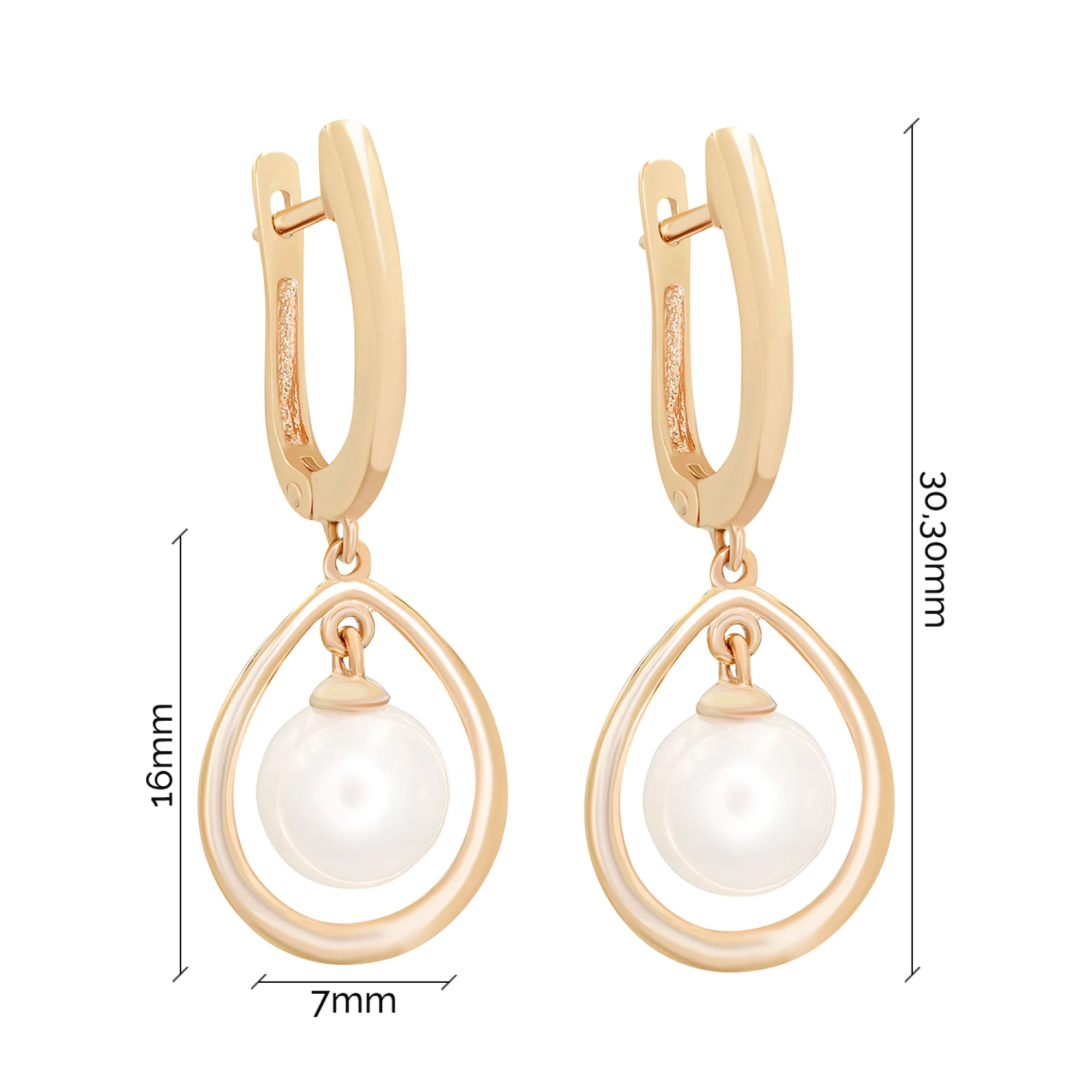 Сережки из красного золота с подвесами и жемчугом - 890784 - 4