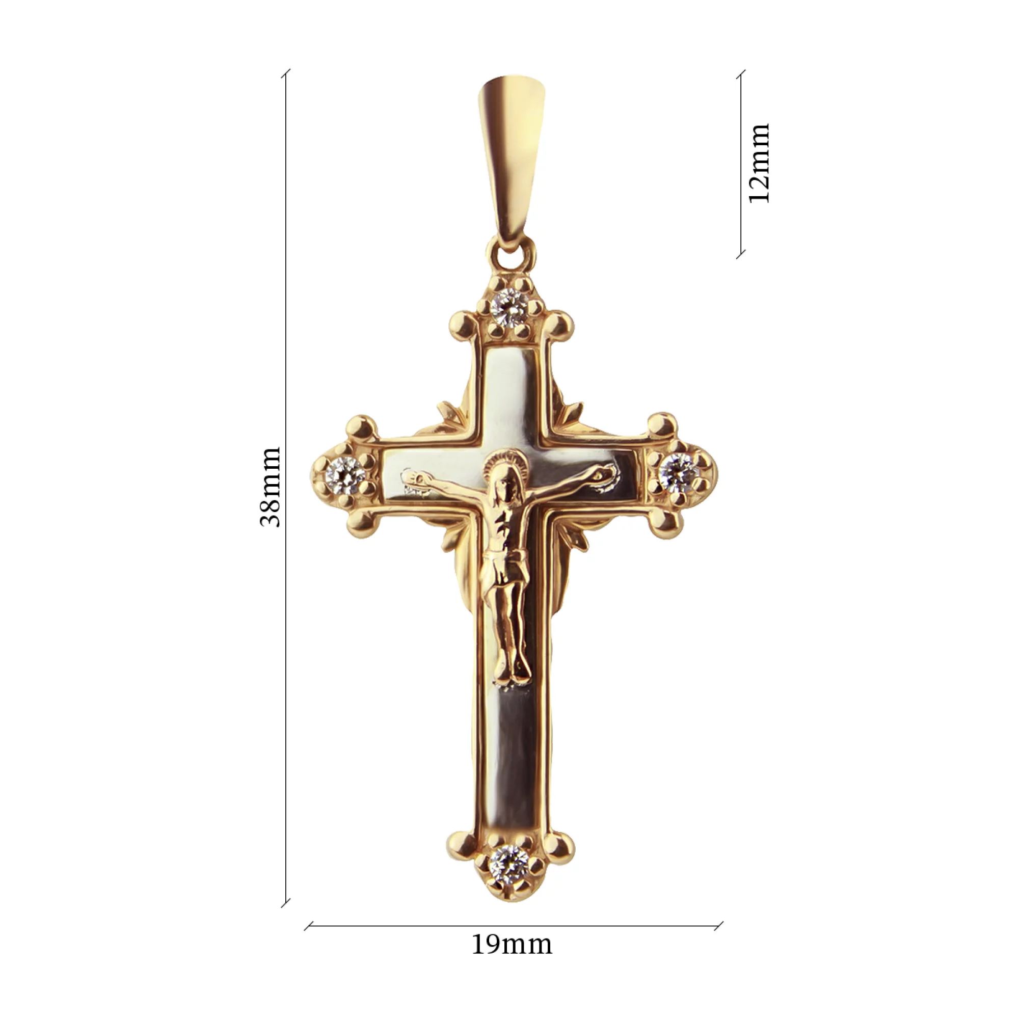 Крестик из комбинированного золота с фианитами - 474511 – изображение 2