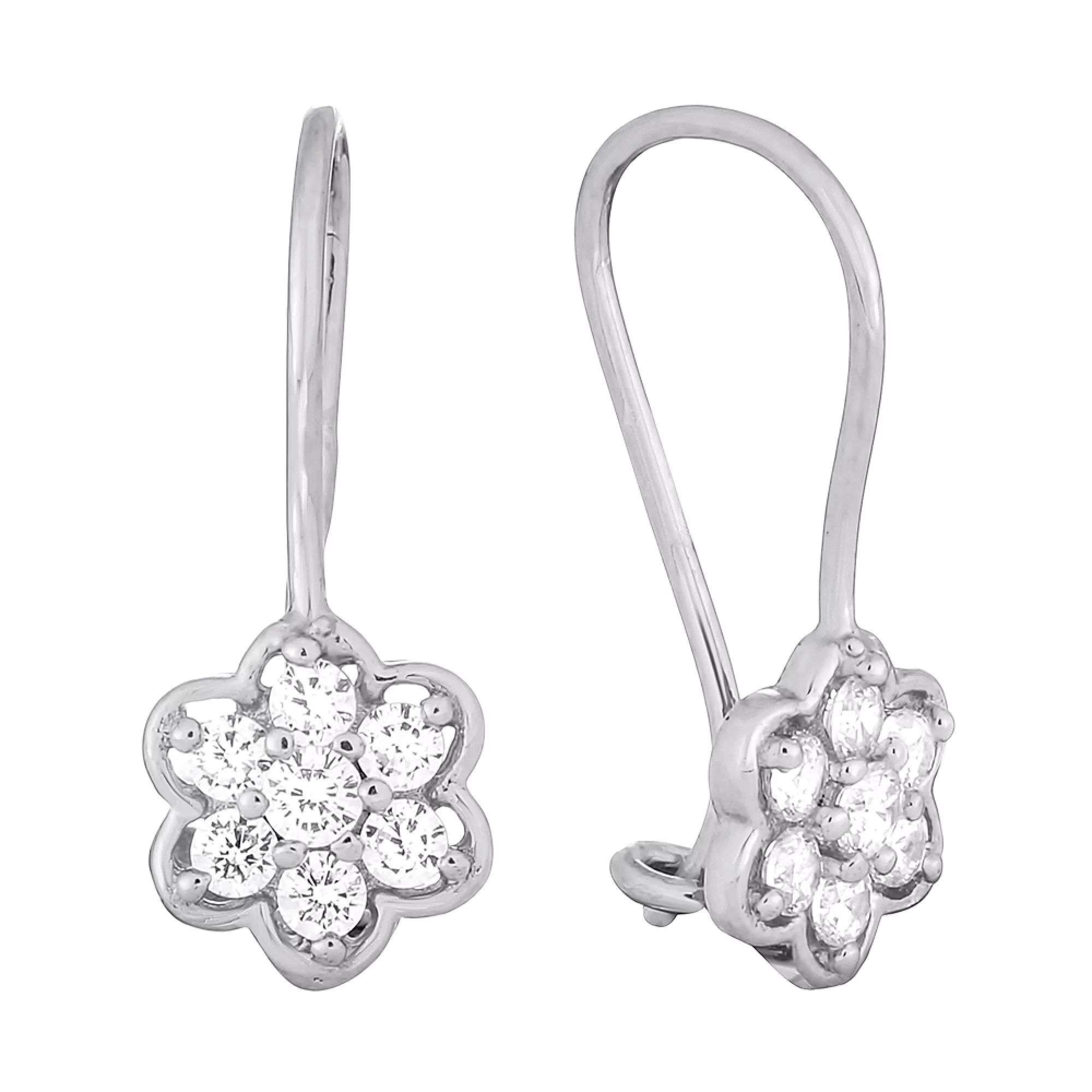 Срібні сережки-петлі з фіанітами "Квітка" - 1507578 – зображення 1