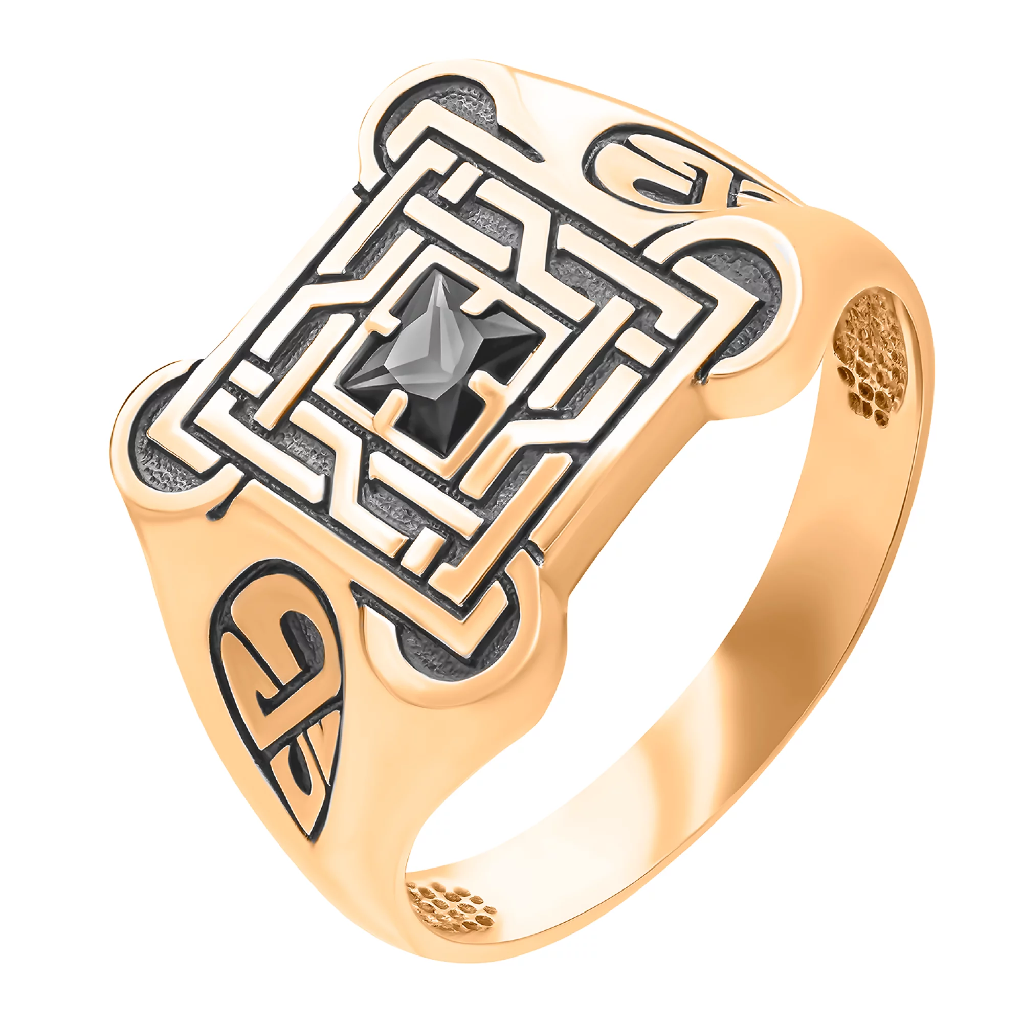 Перстень-печатка из красного золота с сапфиром - 466785 – изображение 1