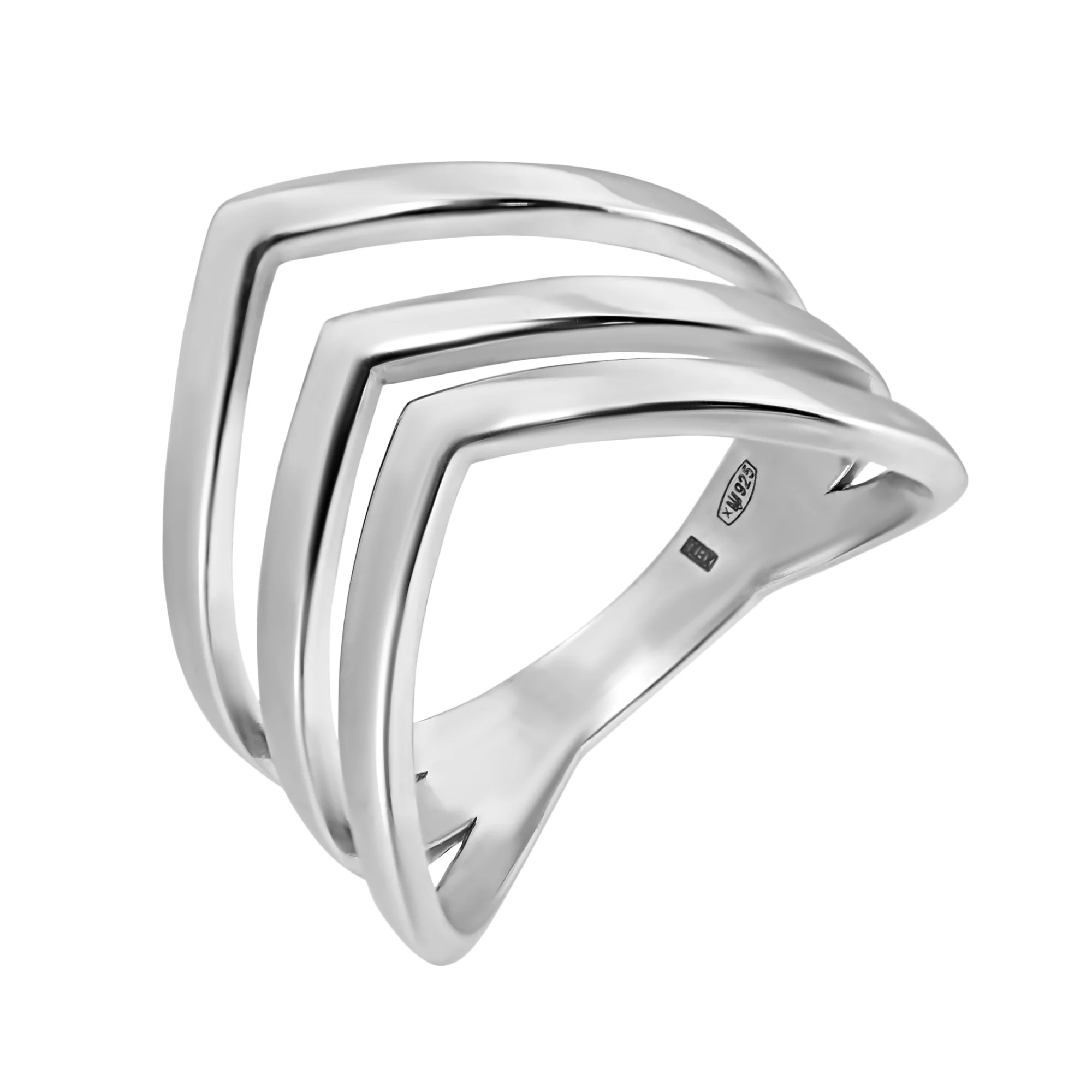 Кольцо серебряное с геометрией - 521116 – изображение 1