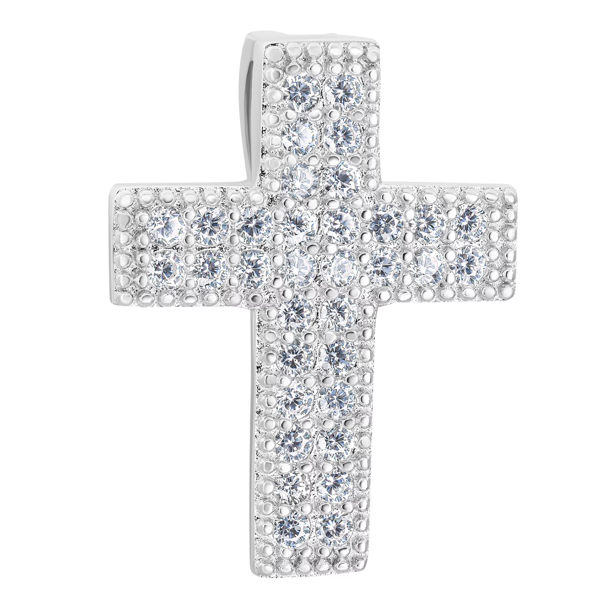 Декоративний срібний хрестик з розсипом фіанітів - 1565266 – зображення 1