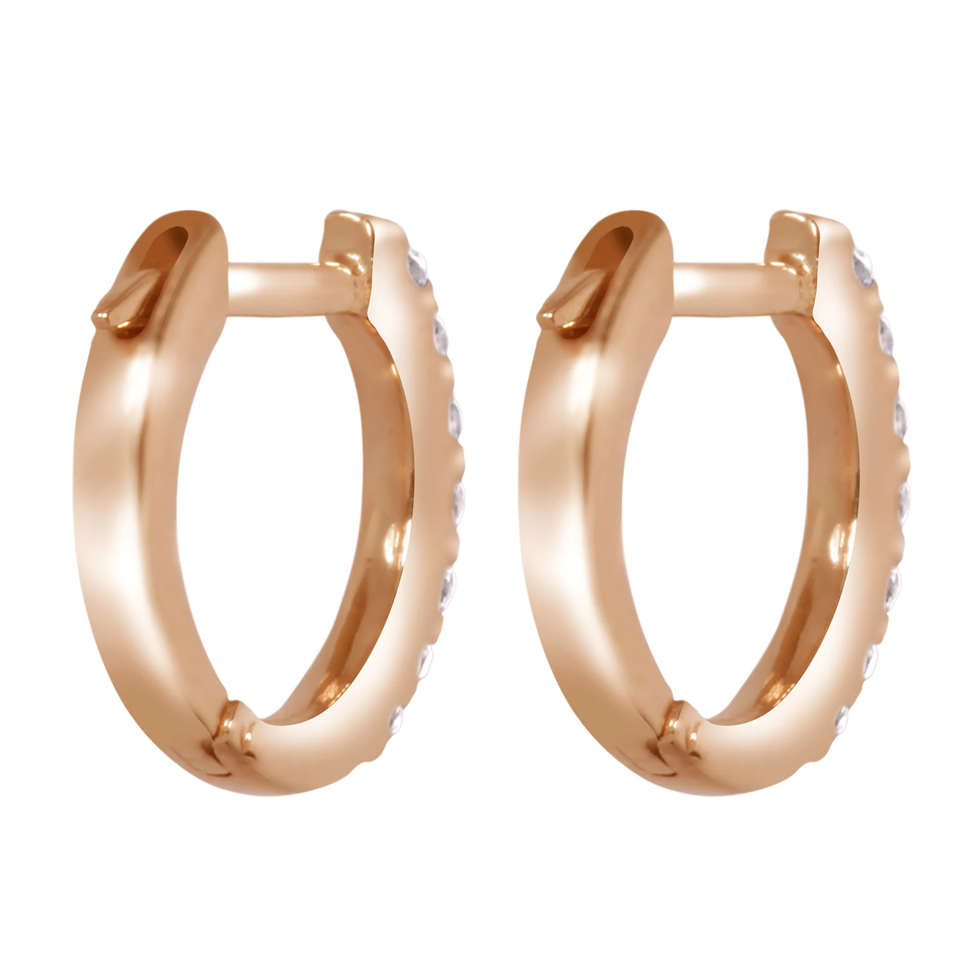 Сережки-кольца из красного золота с фианитом - 937831 – изображение 2