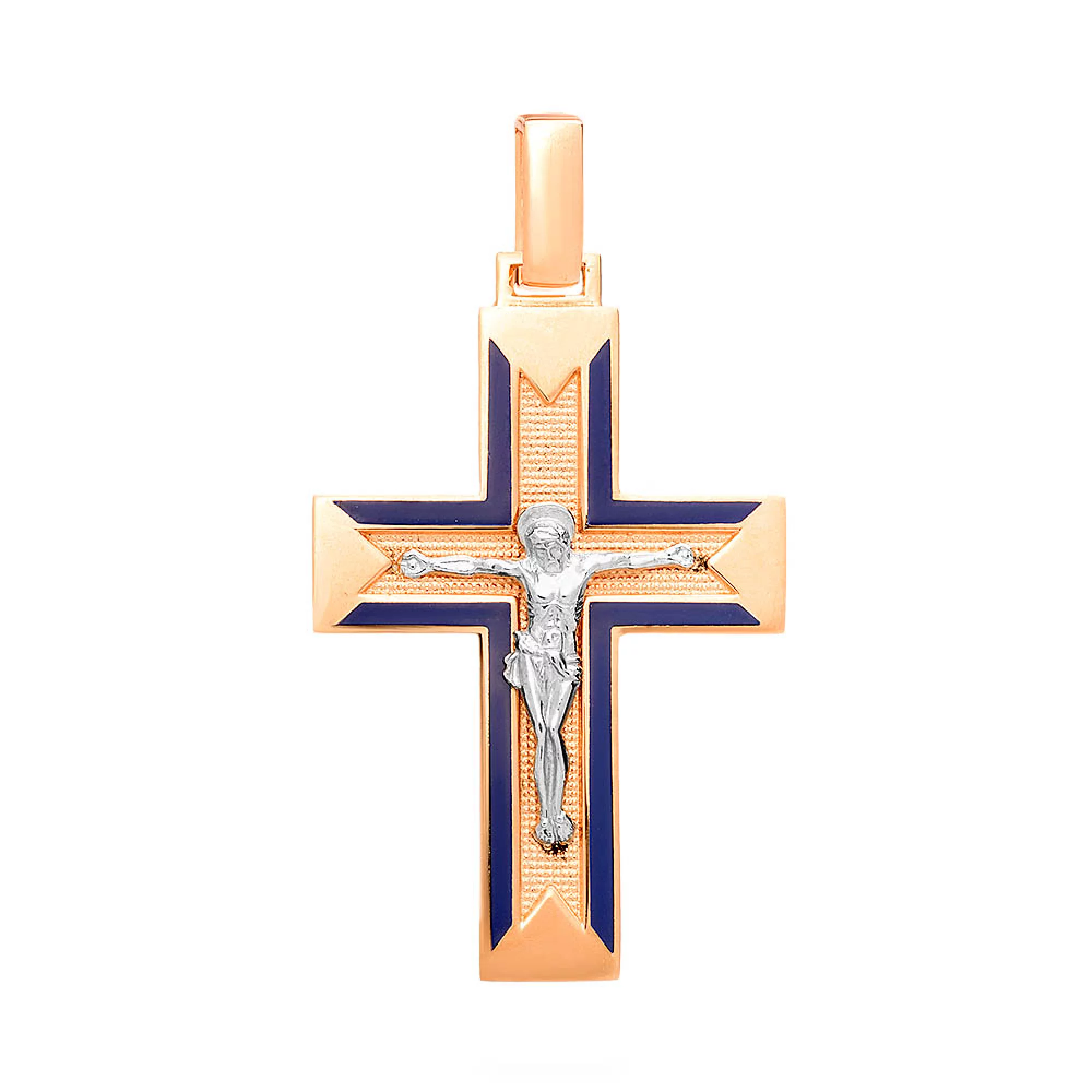 Хрестик з комбінованого золота з емаллю - 961155 – зображення 1