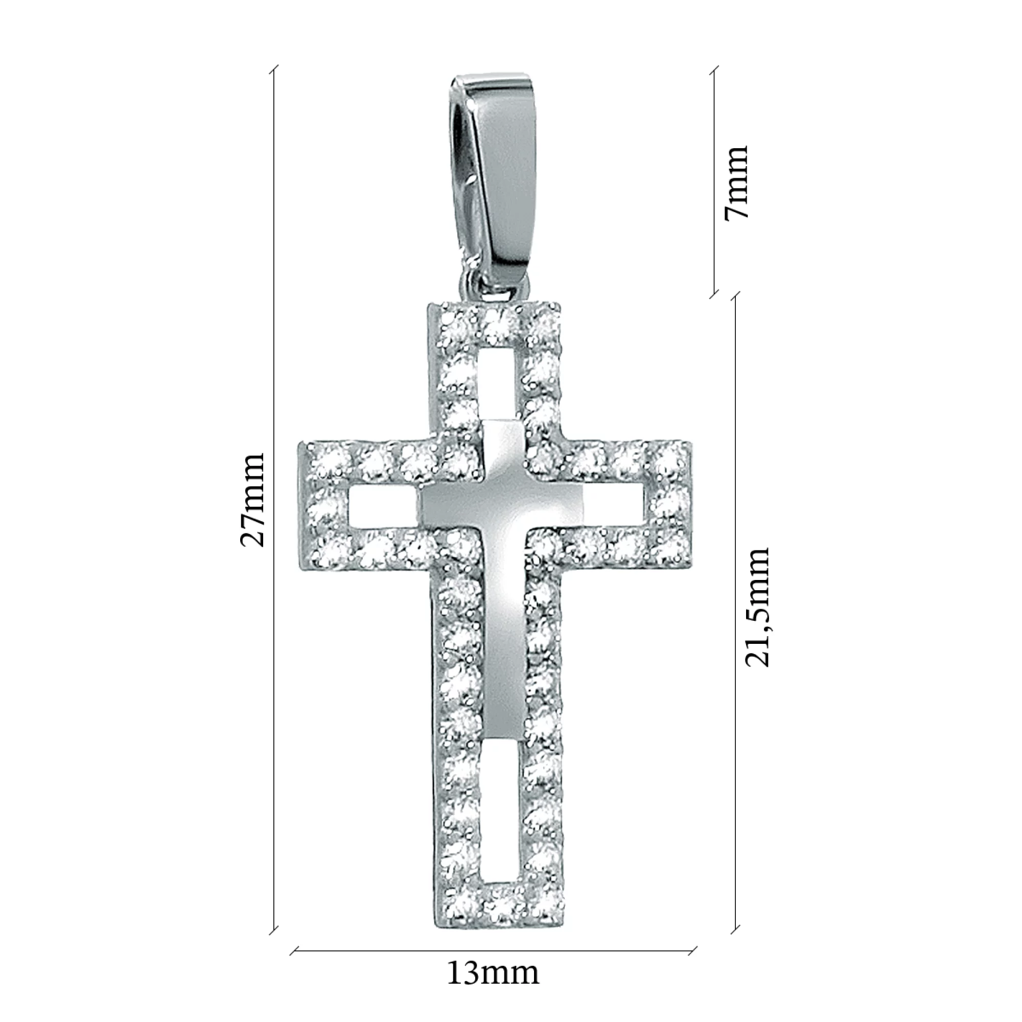 Крестик из белого золота с фианитом - 970265 – изображение 3