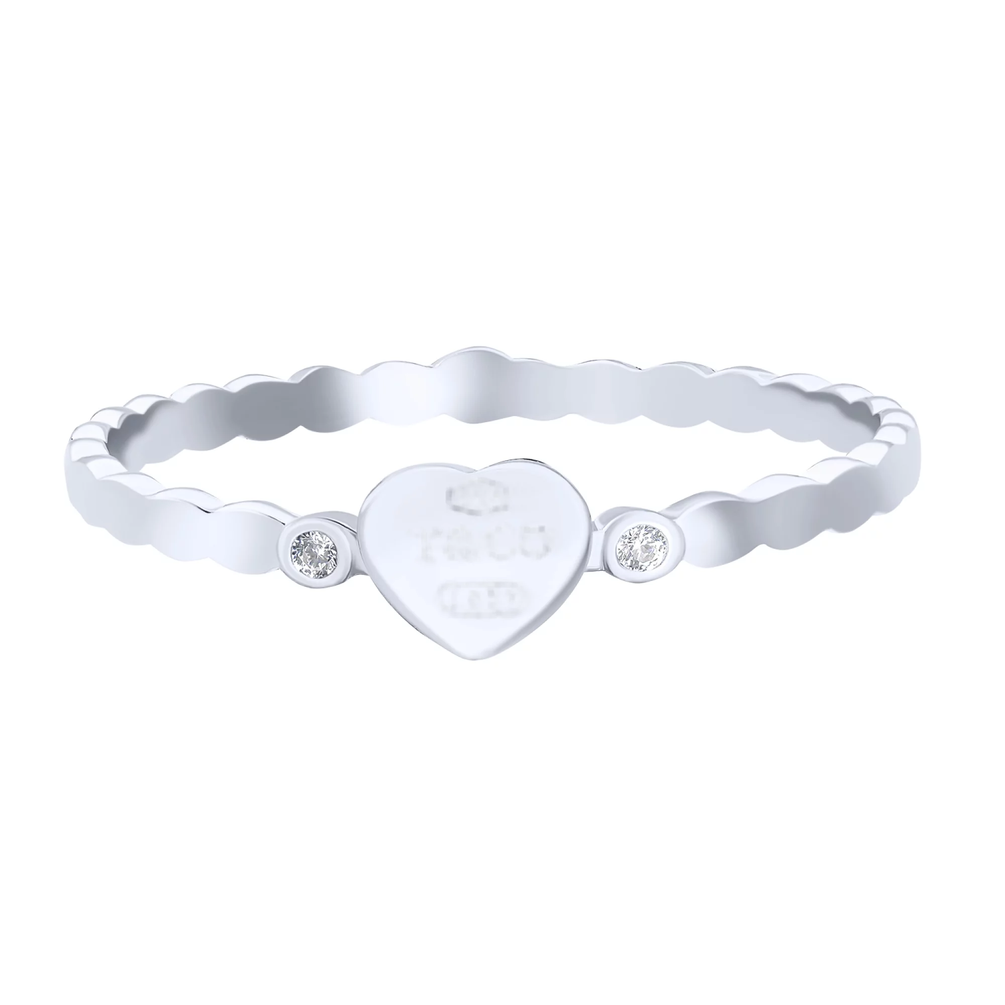 Серебряное кольцо "Сердечко" с фианитами - 1611475 – изображение 2