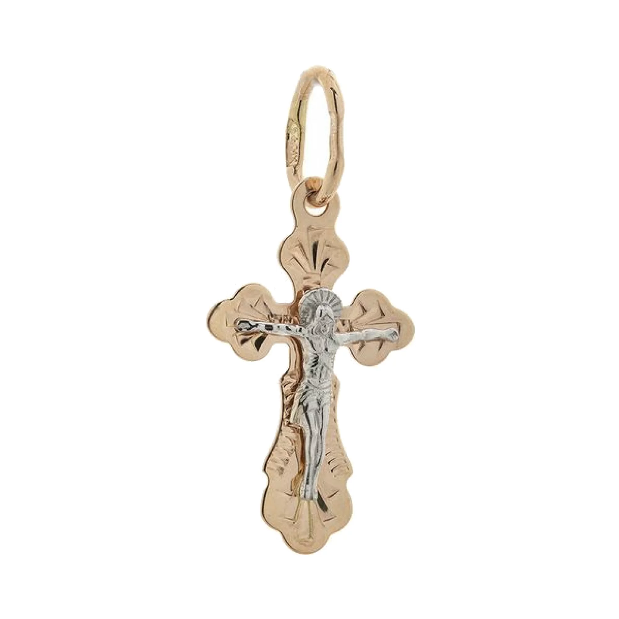 Крестик с распятием из комбинированого золота - 1491065 – изображение 1