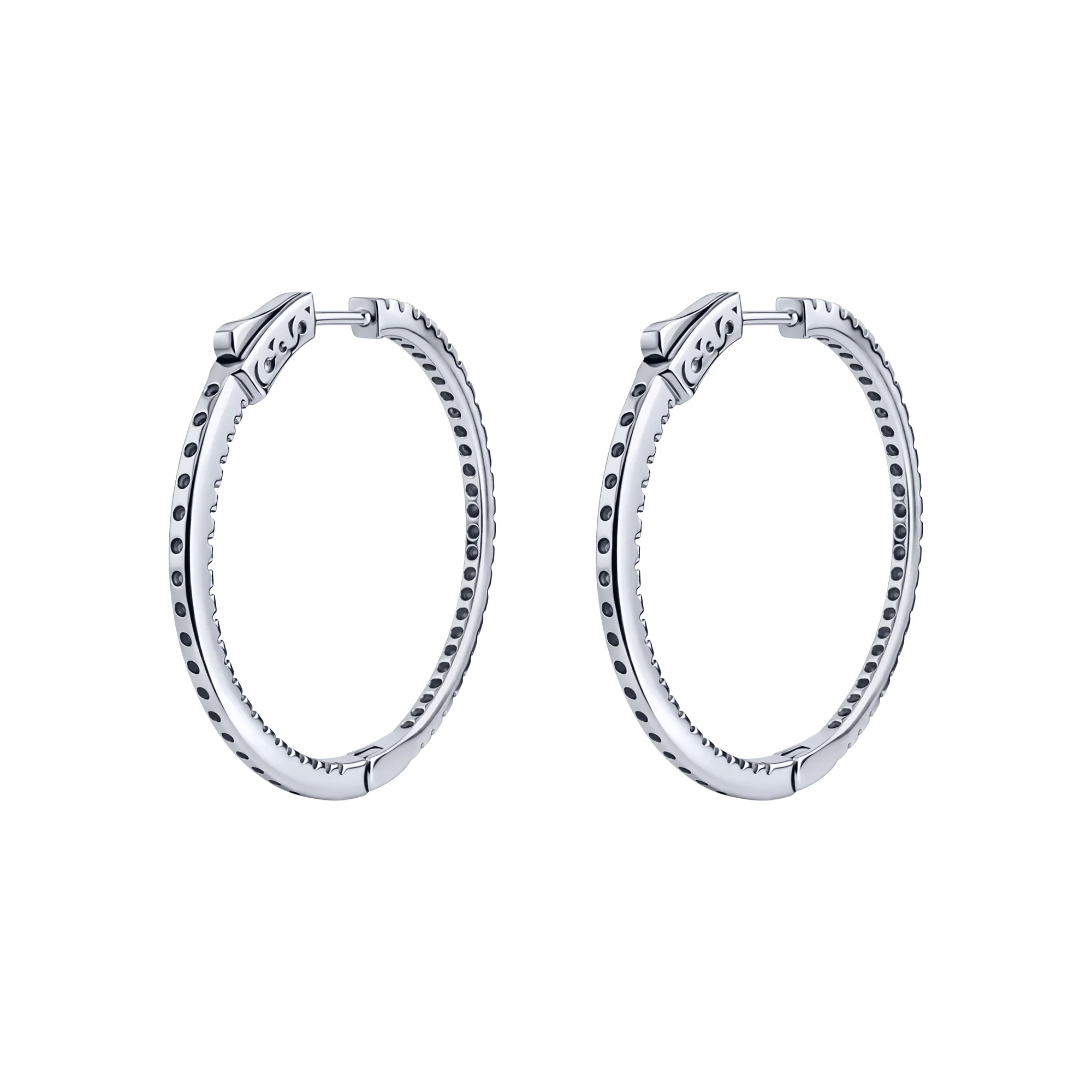 Серьги-кольца из серебра с дорожкой фианитов - 2100052 - 2