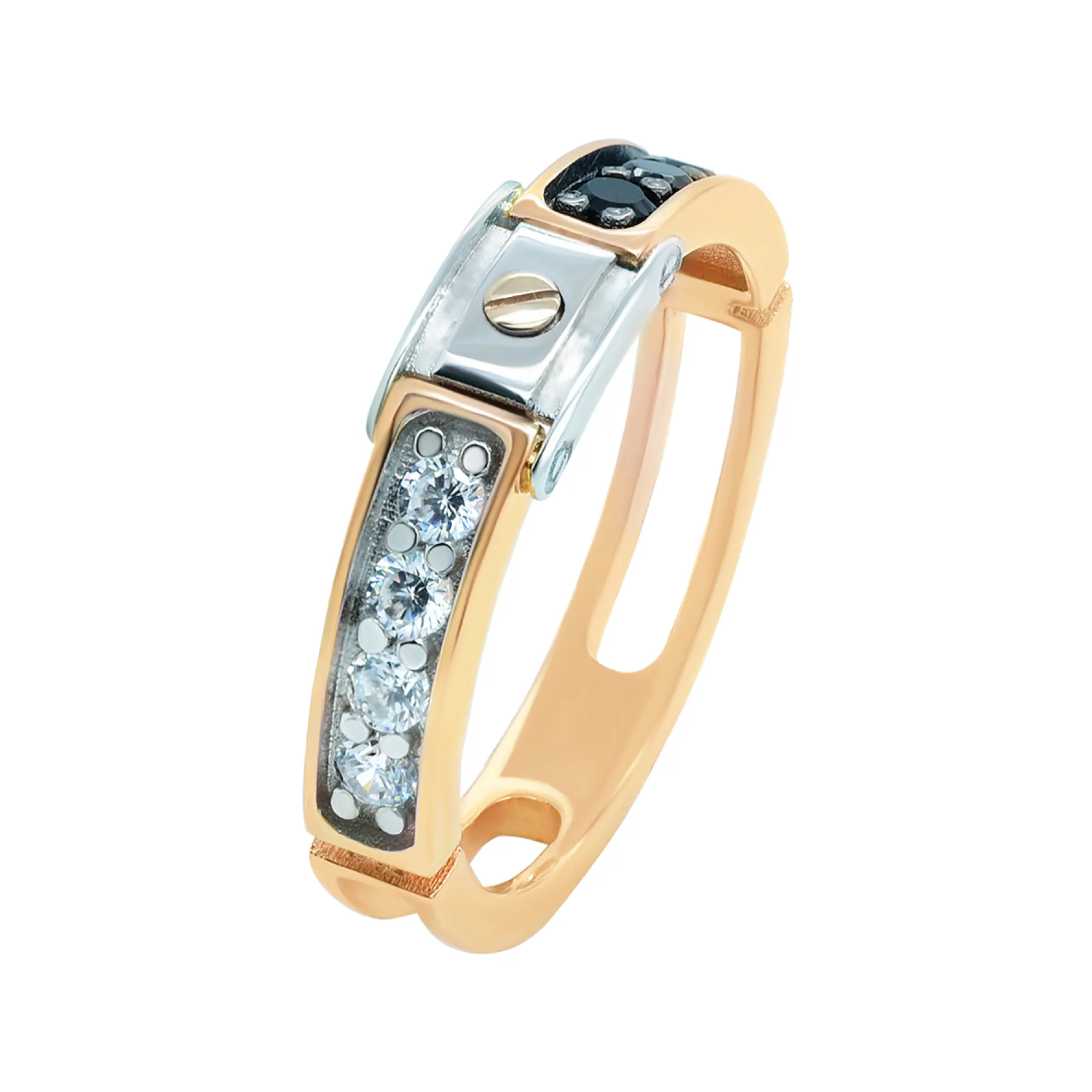 Перстень з комбінованого золота з цирконієм - 962473 – зображення 1