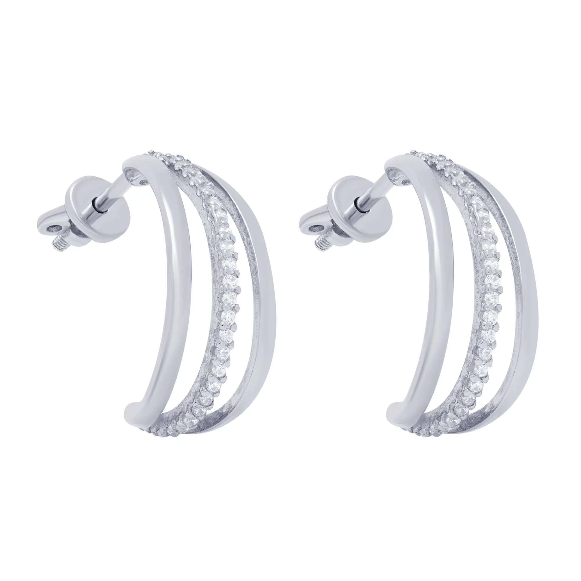 Сережки-гвоздики зі срібла з доріжкою фіанітів - 1664129 – зображення 1