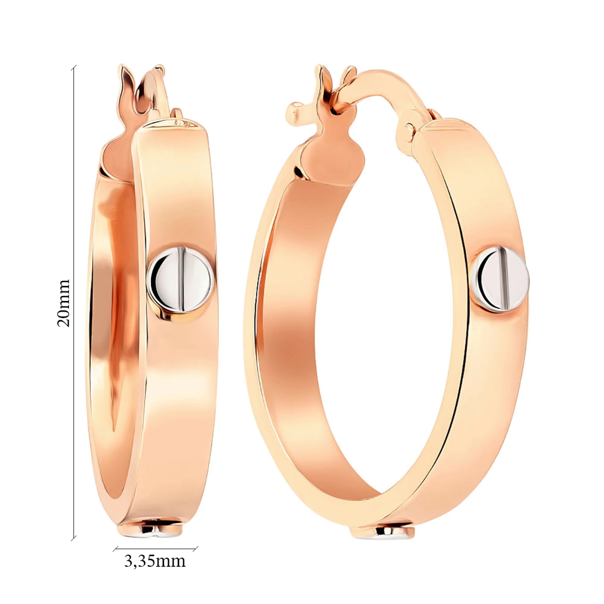 Сережки-кольца "Love" из комбинированого золота - 1278127 – изображение 2