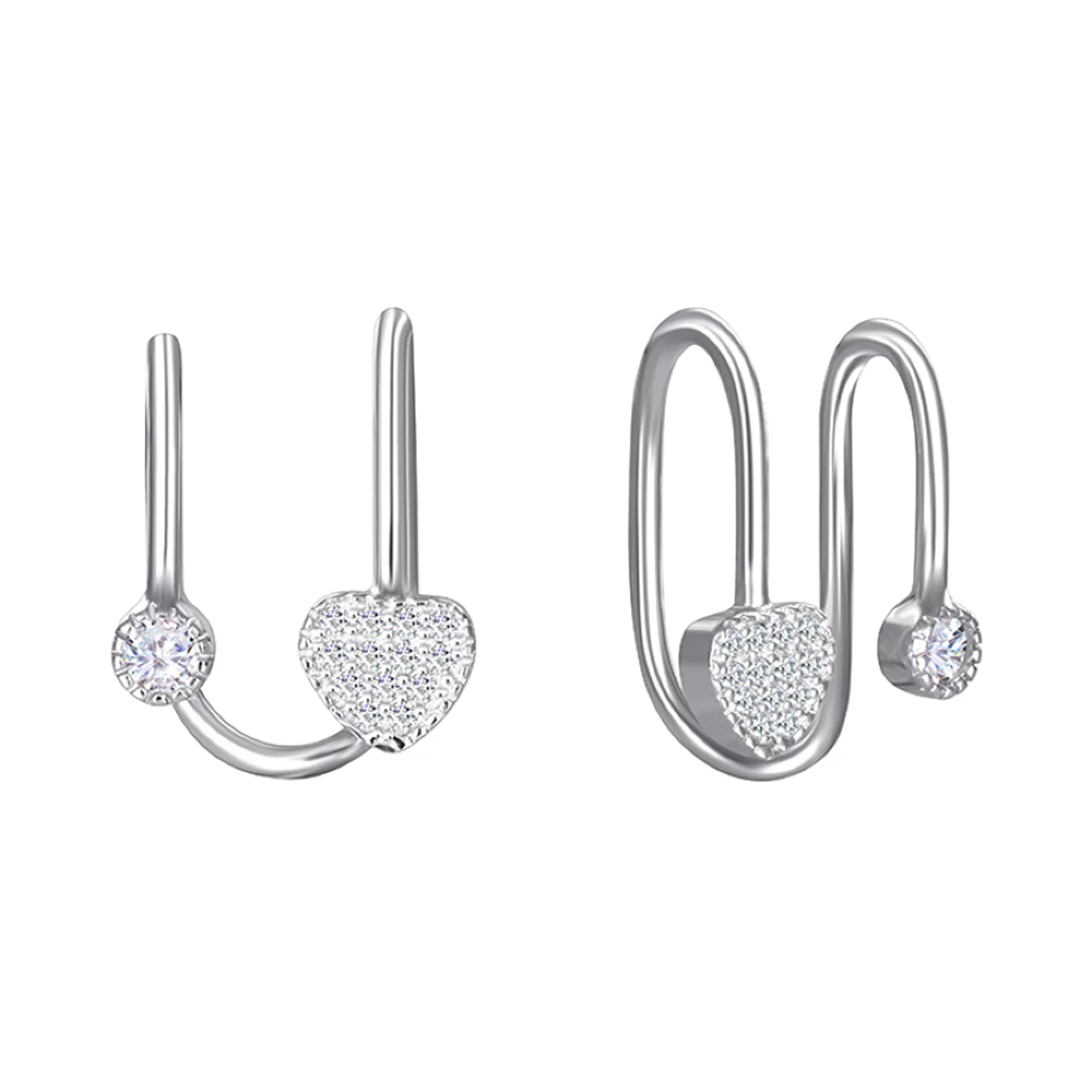 Серьги-каффы сердце из серебра с фианитами - 1507607 – изображение 1