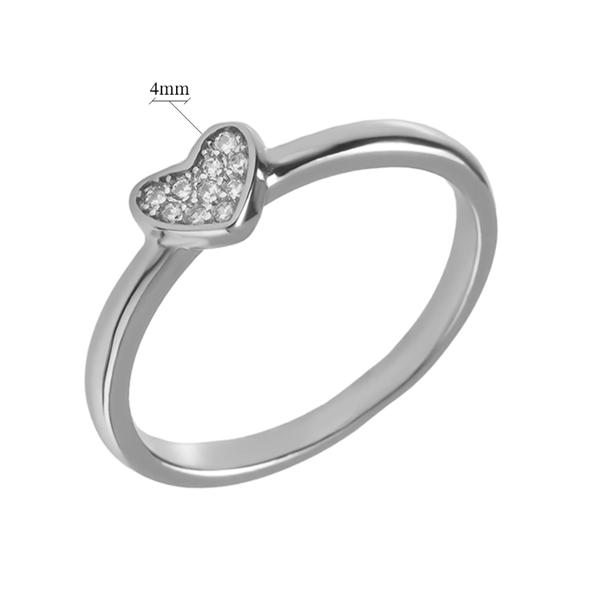 Серебряное кольцо с фианитом "Сердце" - 1347876 – изображение 2