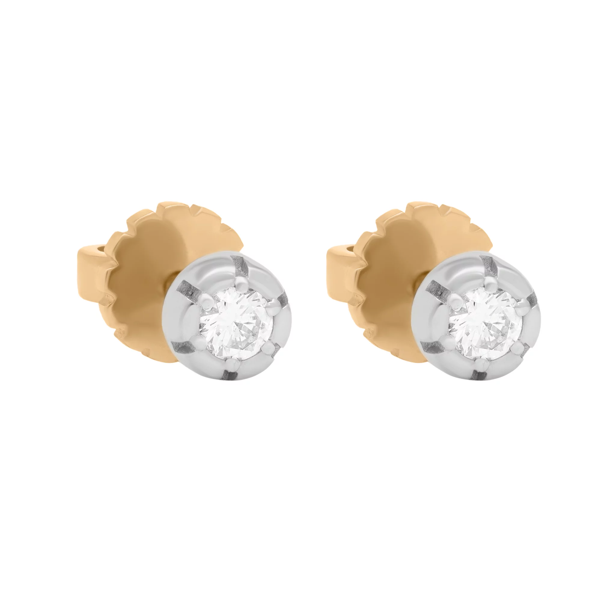 Сережки-гвоздики з комбінованого золота з діамантом - 1750975 – зображення 1